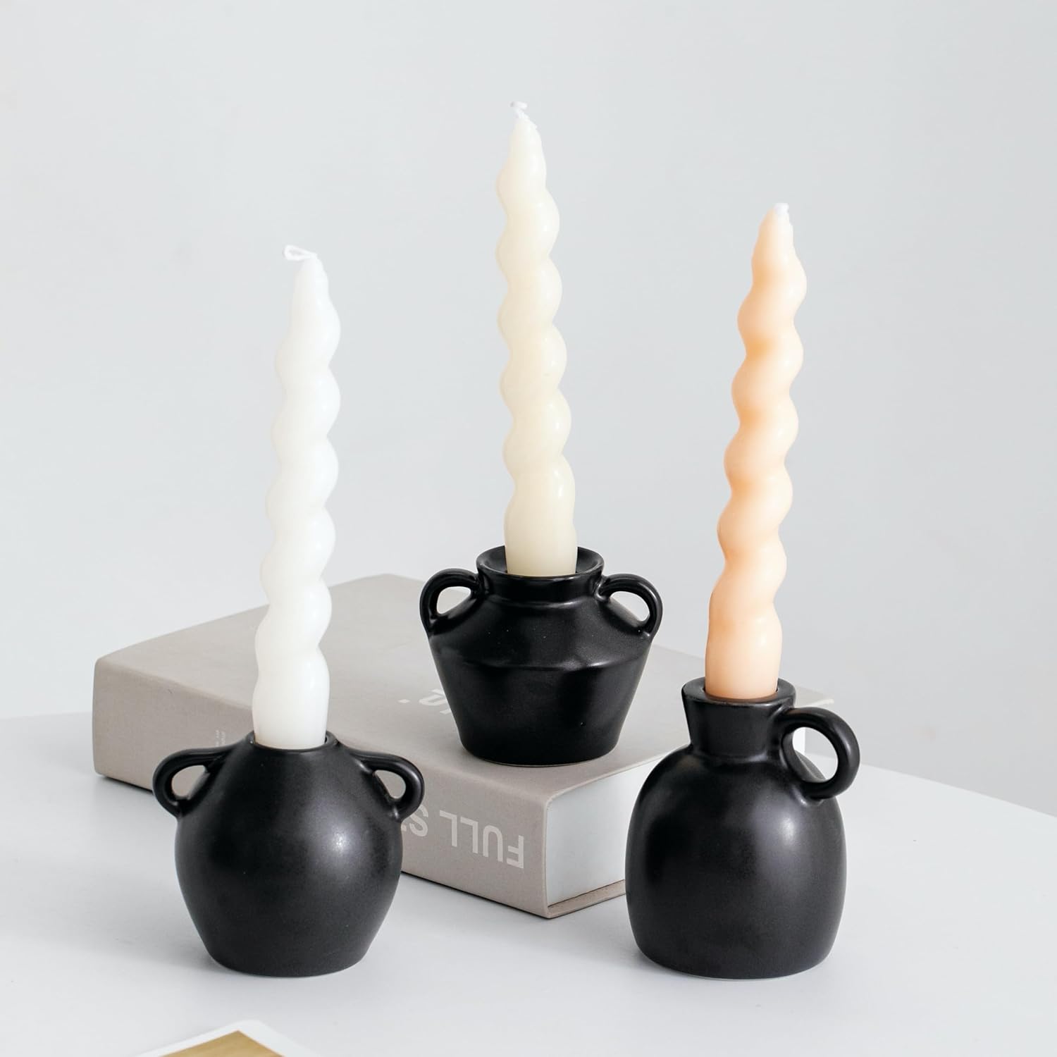 Juego de 3 portavelas de cerámica, juego de portavelas creativo y moderno, centro de mesa, candelabros cónicos para decoración del hogar, boda,
