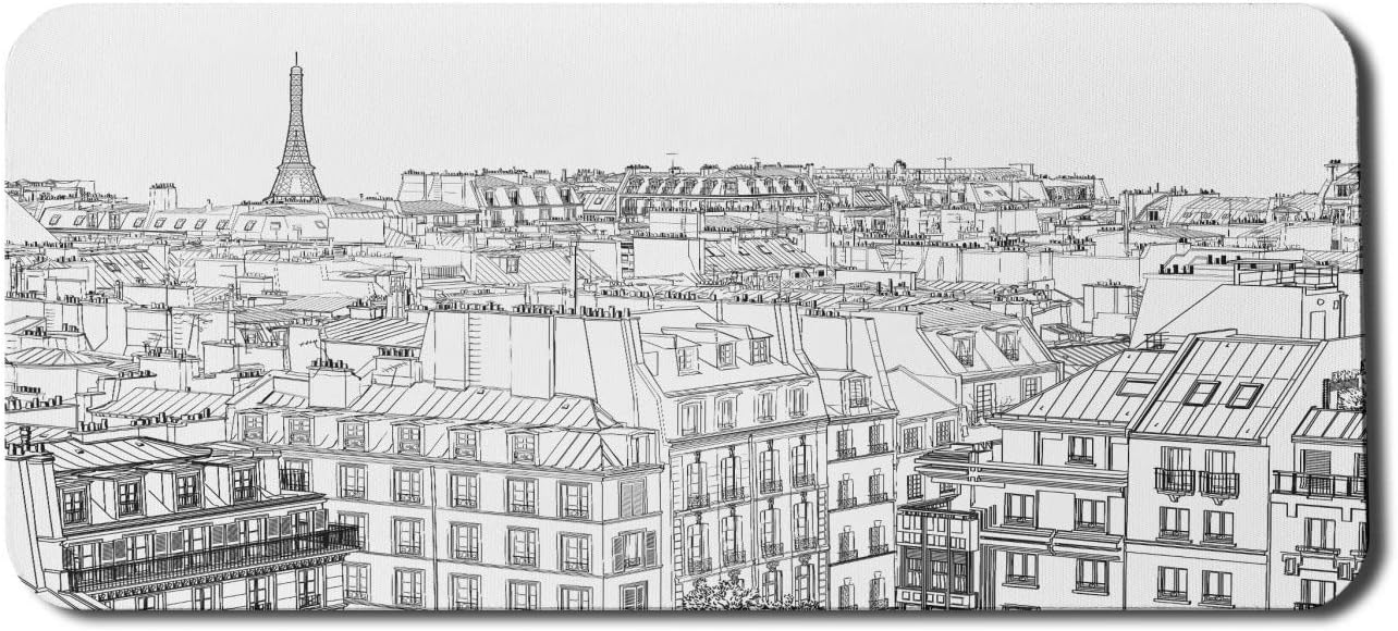 Ambesonne Alfombrilla de mouse para computadora de París, diseño de arquitectura, ilustración de techos en París y impresión de la torre Eiffel,