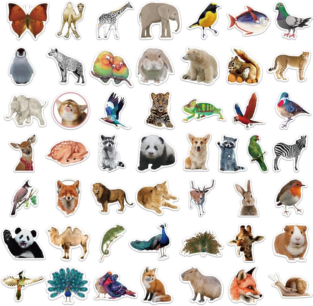 Calcomanías de animales bonitos, calcomanías de animales del zoológico, 50 calcomanías de vinilo impermeable de FDCcX para botellas de agua, laptop,