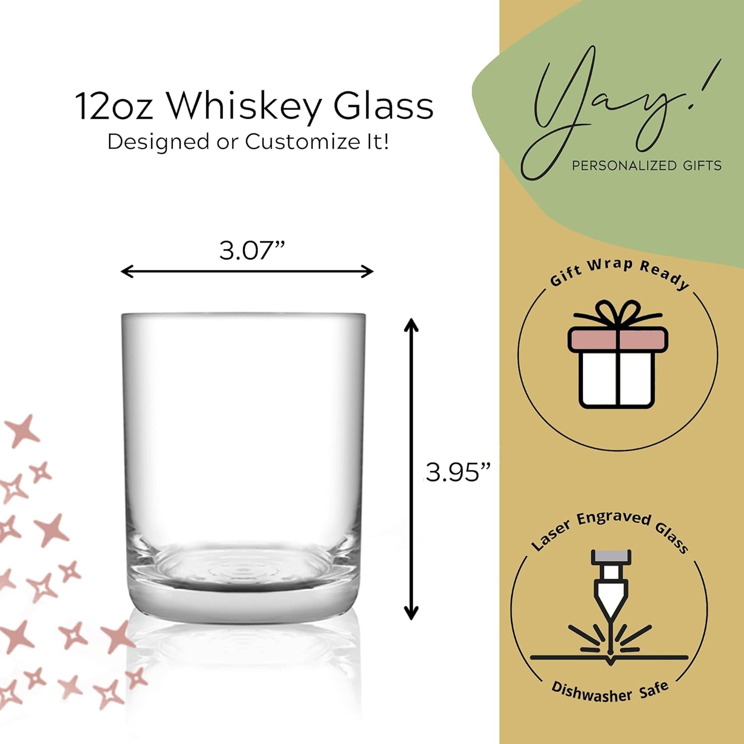 Vaso de whisky personalizado grabado con tu texto personalizado, vidrio personalizado de 12 onzas para cócteles o bourbon