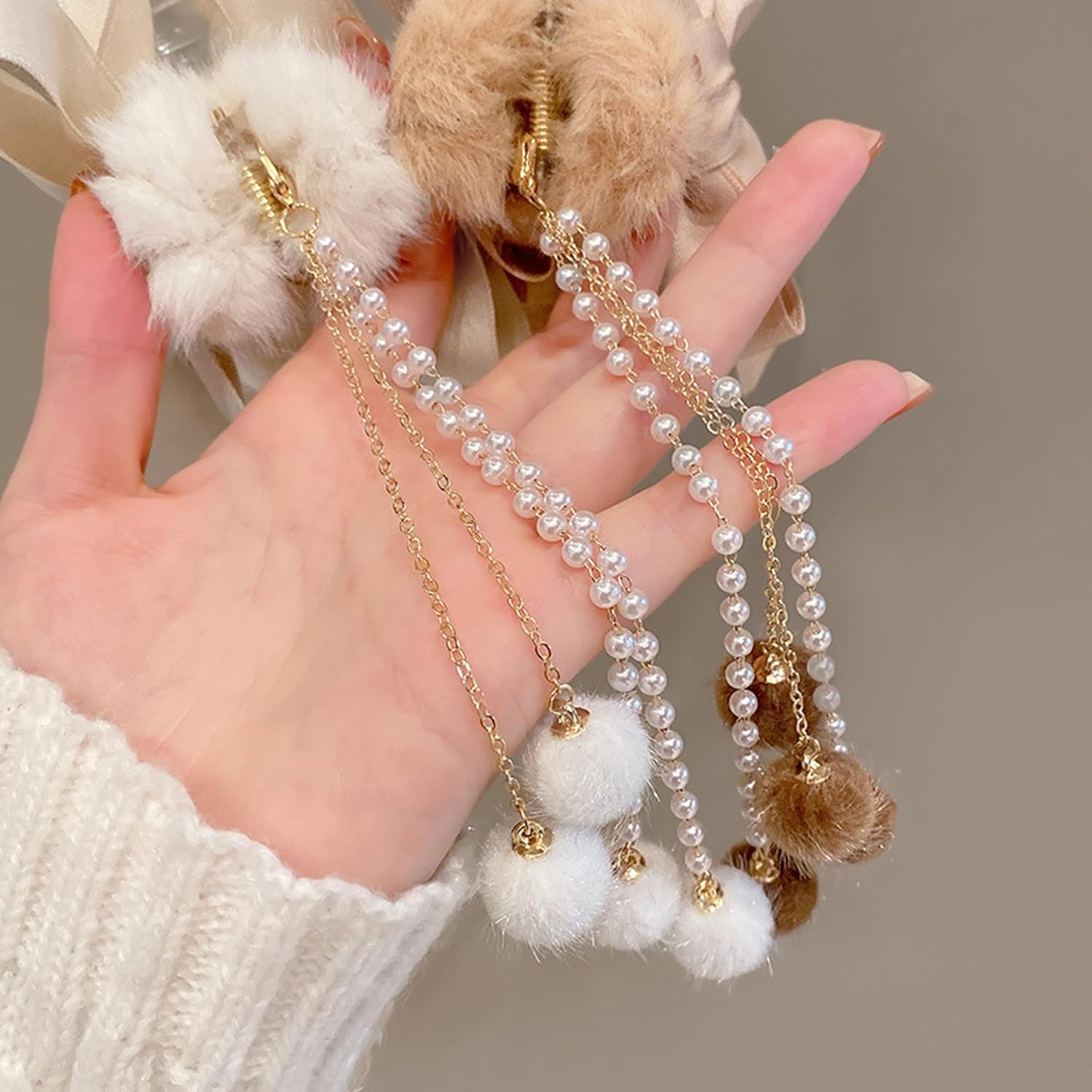 Lindas pinzas para el cabello para mujeres y niñas, pasadores de pelo con perlas de diamantes de imitación (pinza de pelo de perlas marrones)