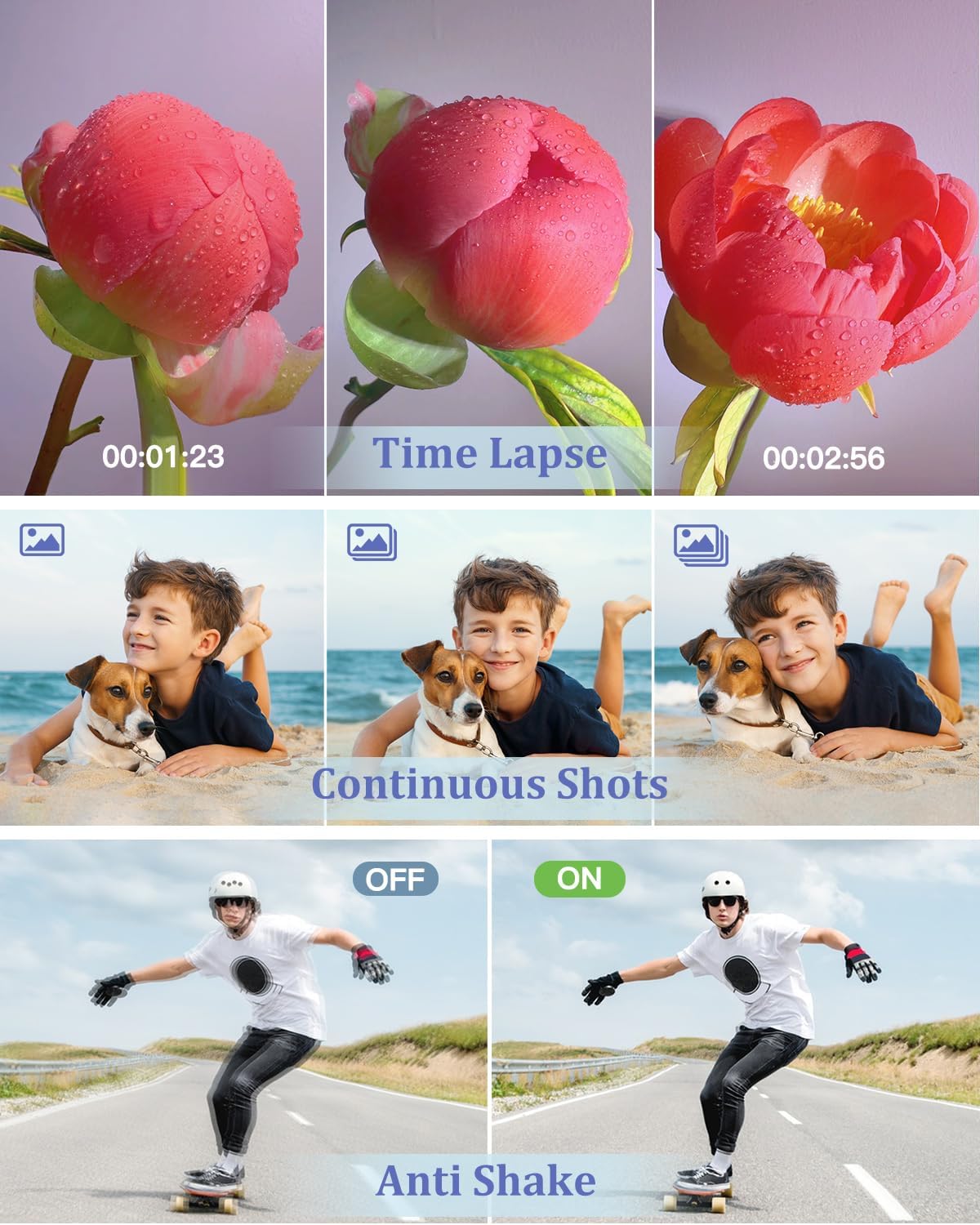 Cámara digital 4K con flash y selfie, cámara de 48 MP para fotografía con enfoque automático 16X Zoom, cámara de vlogging antivibración, cámaras