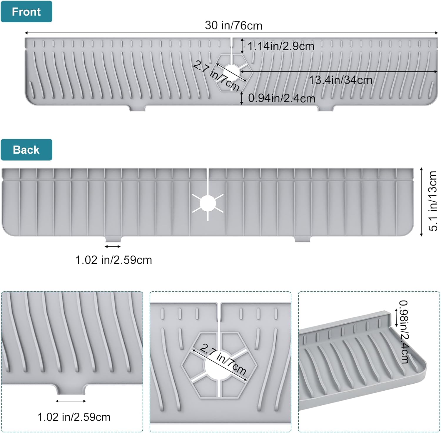 Protector contra salpicaduras de fregadero de 30 pulgadas, alfombrilla para grifo de fregadero, protector contra salpicaduras de grifo más largo,