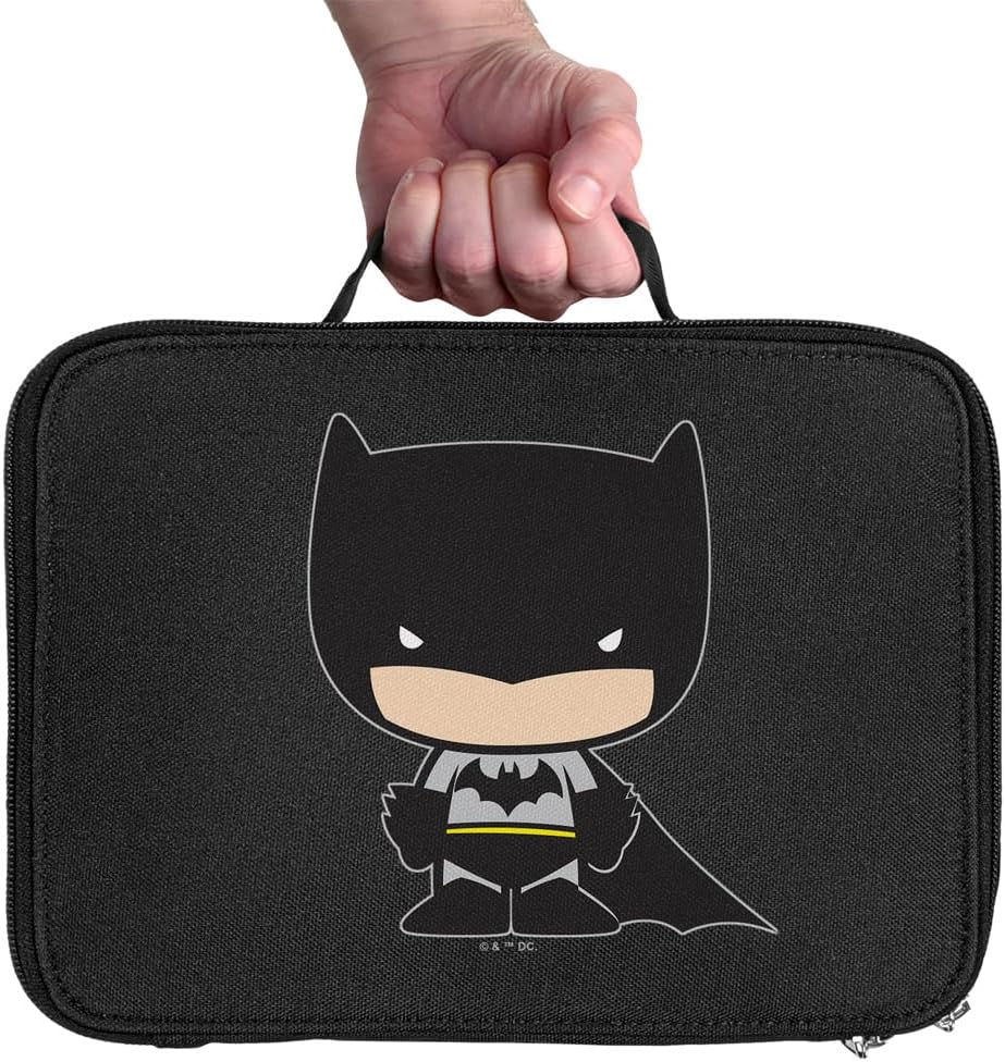 LOGOVISION Lonchera con diseño de personajes Chibi de Batman con aislamiento de lados suaves, bolsa de almuerzo reutilizable para el trabajo de