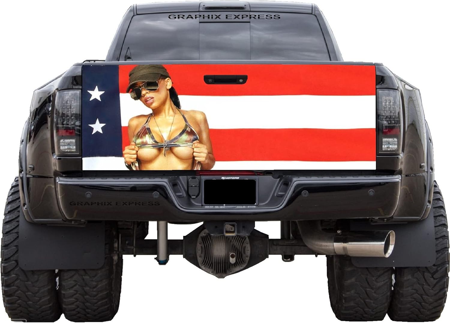 GRAPHIX EXPRESS Calcomanía para puerta trasera de camioneta (modelo de bandera estadounidense T36), calcomanías para puerta trasera para camionetas,