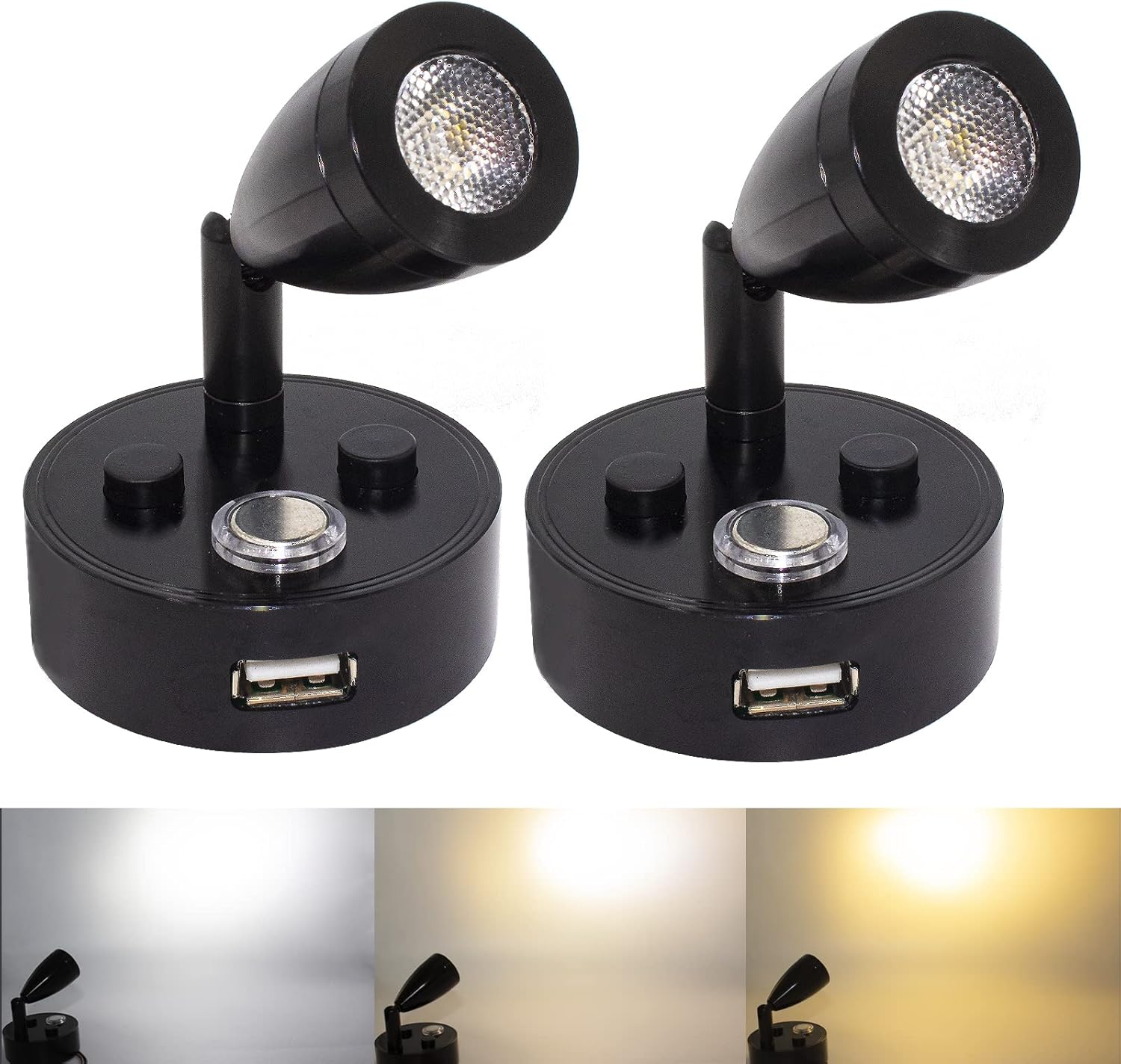 Luces interiores para caravana, LED de 12 V con puerto USB, luz de lectura para caravana, luz de lectura regulable al tacto, luz blanca cálida para