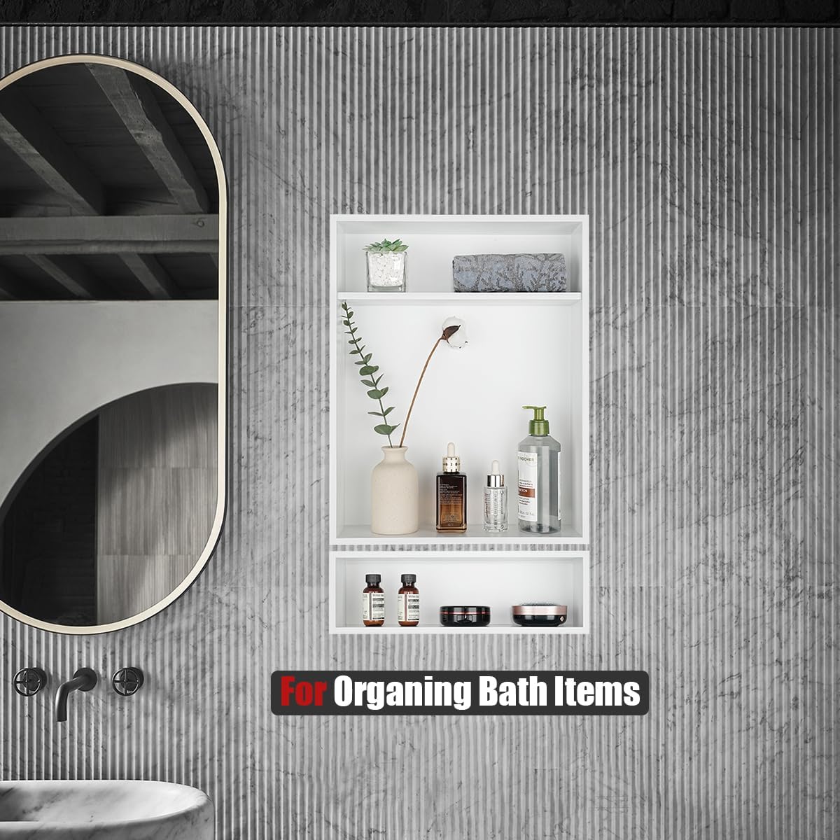 JQK Niche de ducha sin necesidad de azulejos, estante de baño blanco mate de 18 x 14 pulgadas, 2 capas, organizador de ducha empotrado de acero