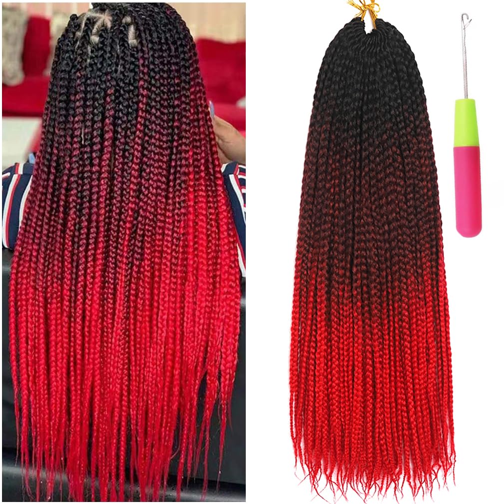Extensiones de cabello de ganchillo de color rojo degradado de 24 pulgadas, extensiones de cabello de ganchillo preenrolladas hechas a mano, 3