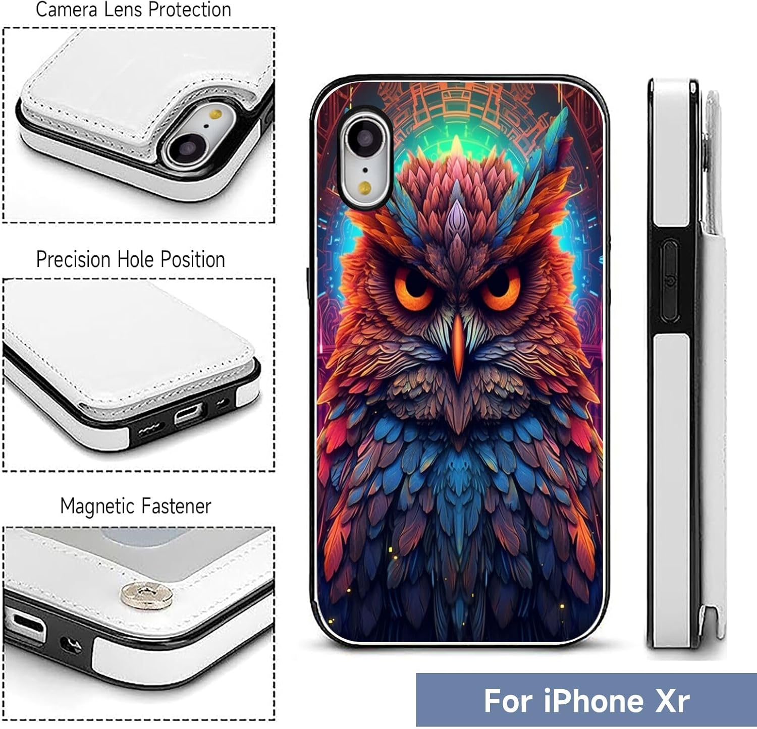 DAFEI Stylish Wallet Case for iPhone Xr with Owl-aa1472 Design – Premium Protection and Functionality Sleek Design Kickstand Feature