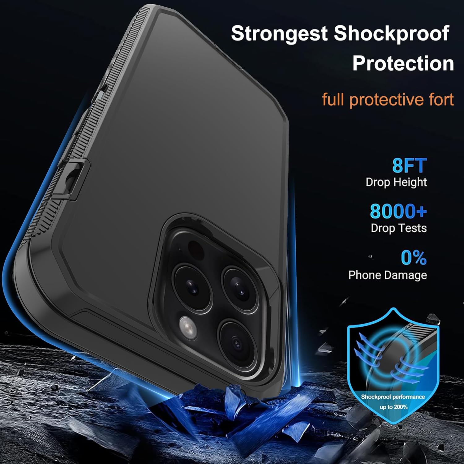 Annymall Funda para iPhone 15 Pro Max con 2 protectores de pantalla, protección contra caídas a prueba de golpes, cuerpo completo, resistente, 3