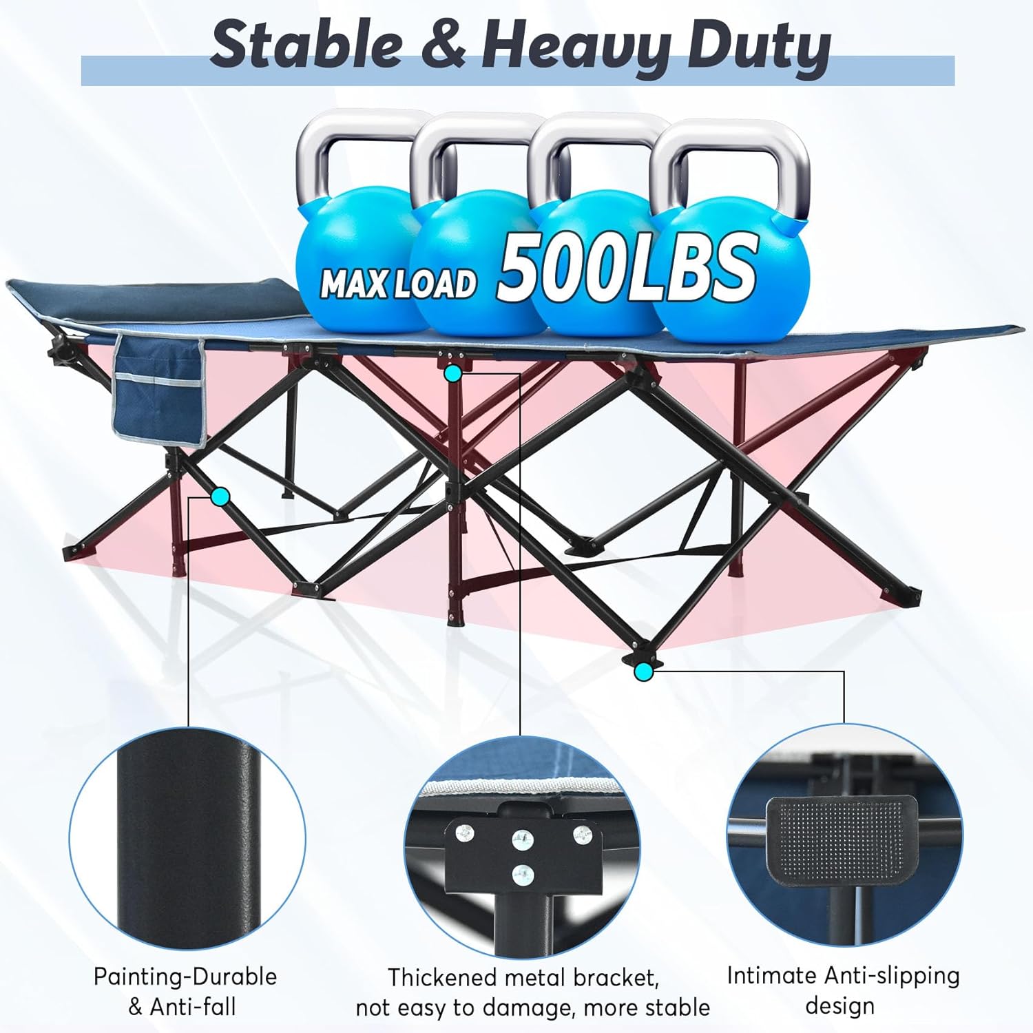 Slendor Catre de campamento plegable XXL para adultos, 79 pulgadas de largo x 32 pulgadas de ancho x 19 pulgadas de alto, catre de campamento de