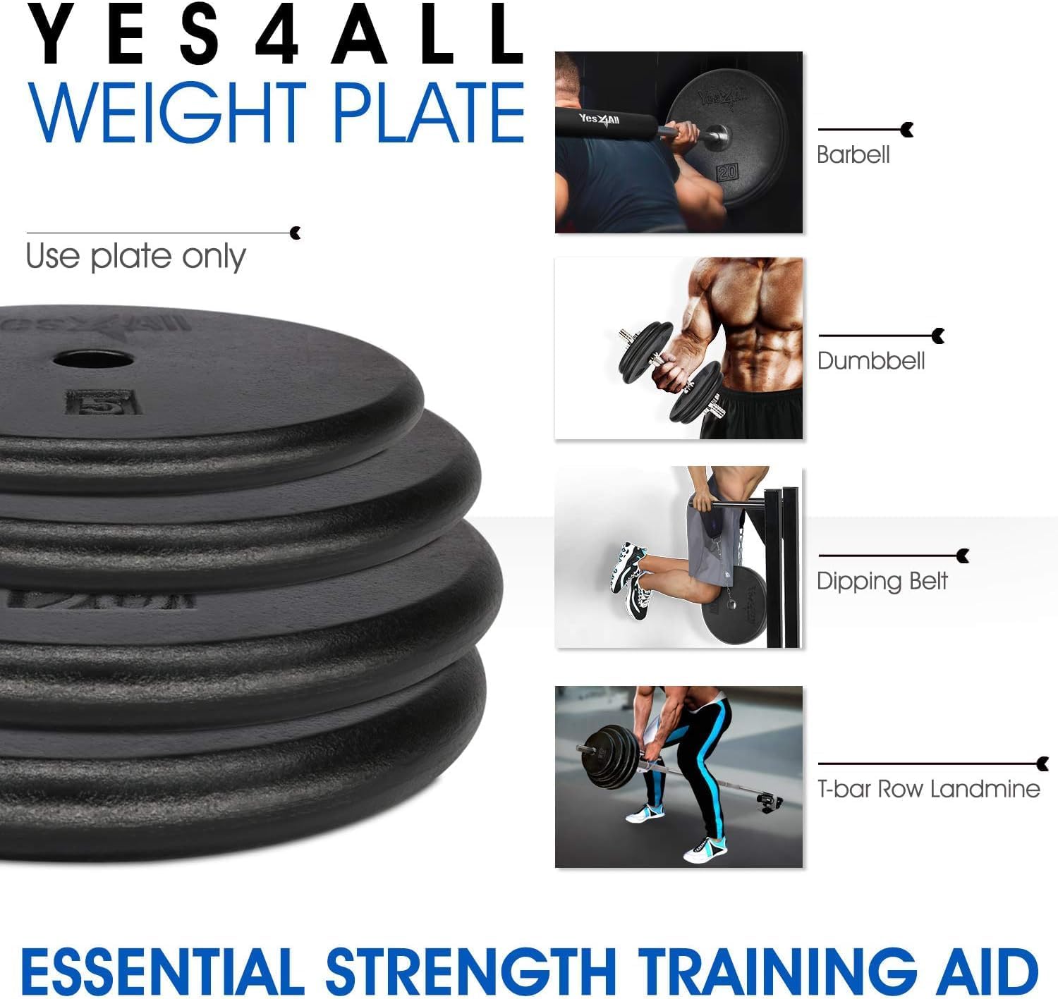 Yes4All – Platos de peso estándar de hierro fundido de 1, para 5, 7.5, 10, 15, 20, 25 libras (individual y par)