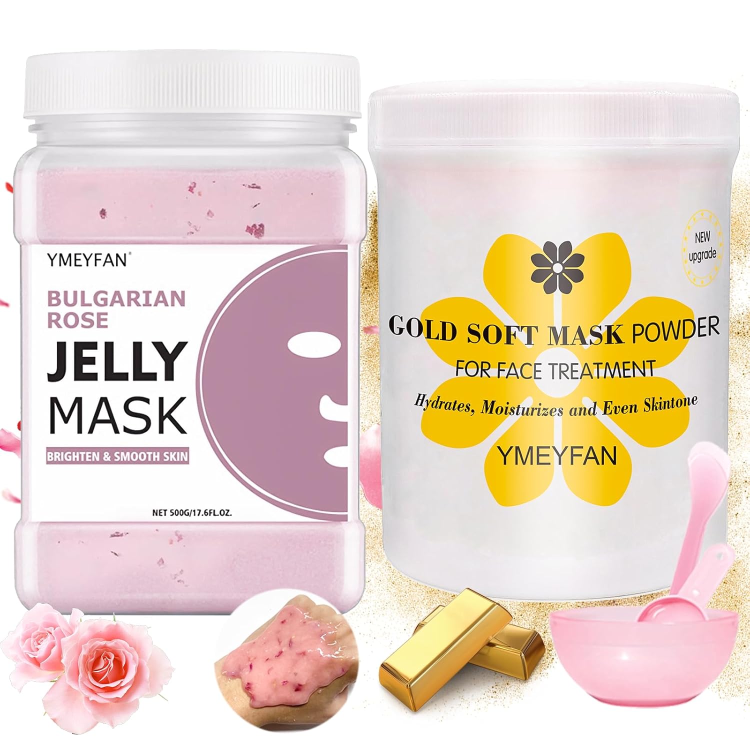 Máscara facial profesional de gelatina para tratamientos faciales  Mejora de oro de 24 quilates y rosa búlgara para el cuidado de la piel para