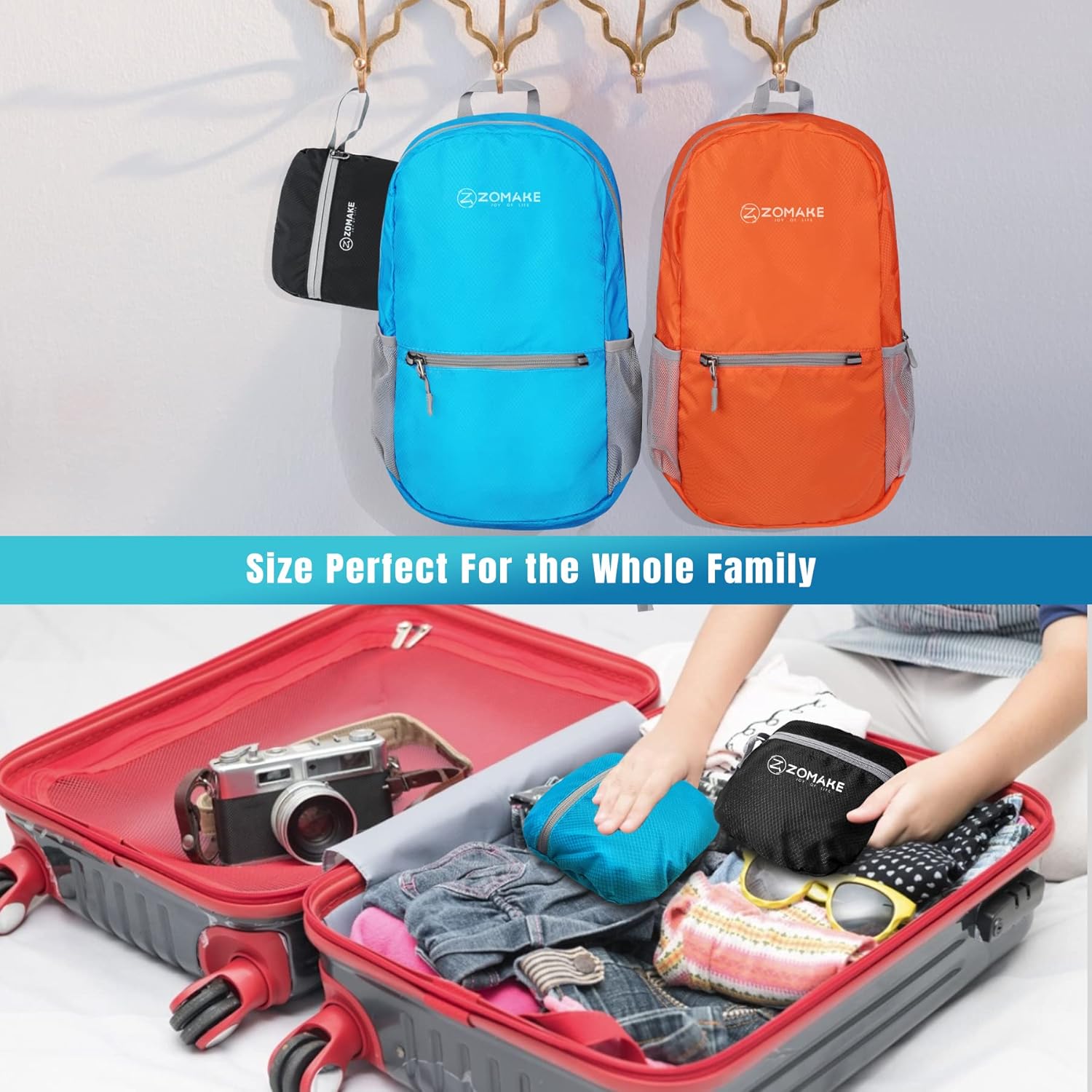 ZOMAKE Mochila ultra ligera y compactable Mochila de senderismo resistente al agua, Mochila pequeña Mochila de camping al aire libre plegable y