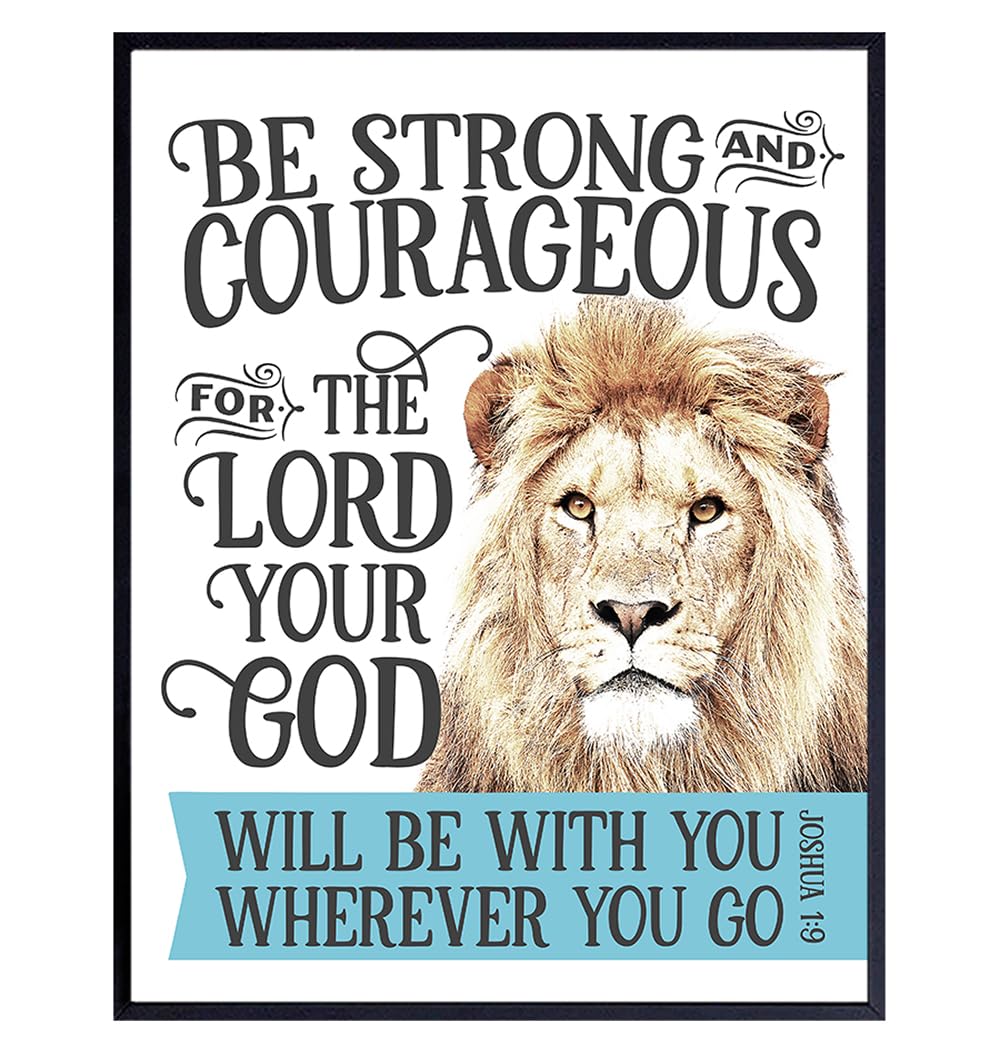 Bible Verse Christian Wall Decor 11×14 – Lion Scripture Decor – Motivational, Sayings, Inspirational Quotes – Religious Art – Christian Wall Art for