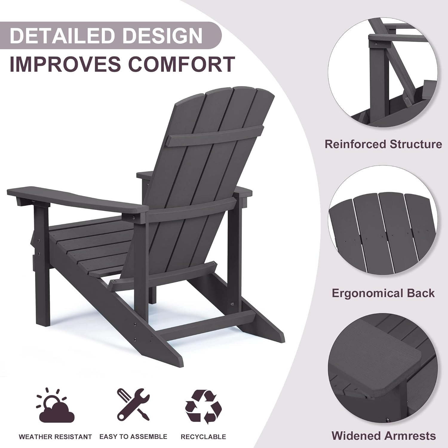 Aok Garden – Silla de jardín estilo Adirondack para patio, de madera resistente a la intemperie, muebles para césped y balcón, 2 unidades, color café