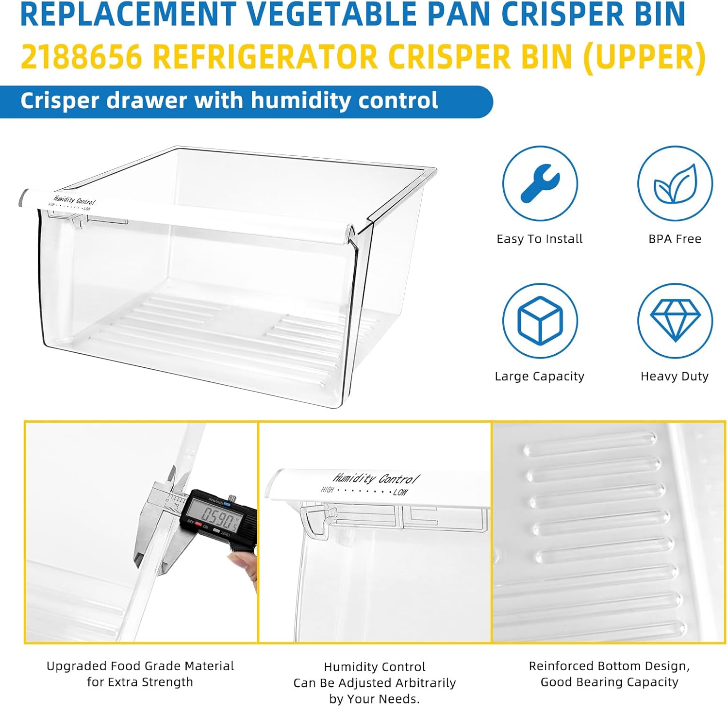 WP2188656 2188656 – Cajones superiores para refrigerador y 2188664 Recipiente inferior para nevera compatible con Whirl*pool Ken* more Cajones de