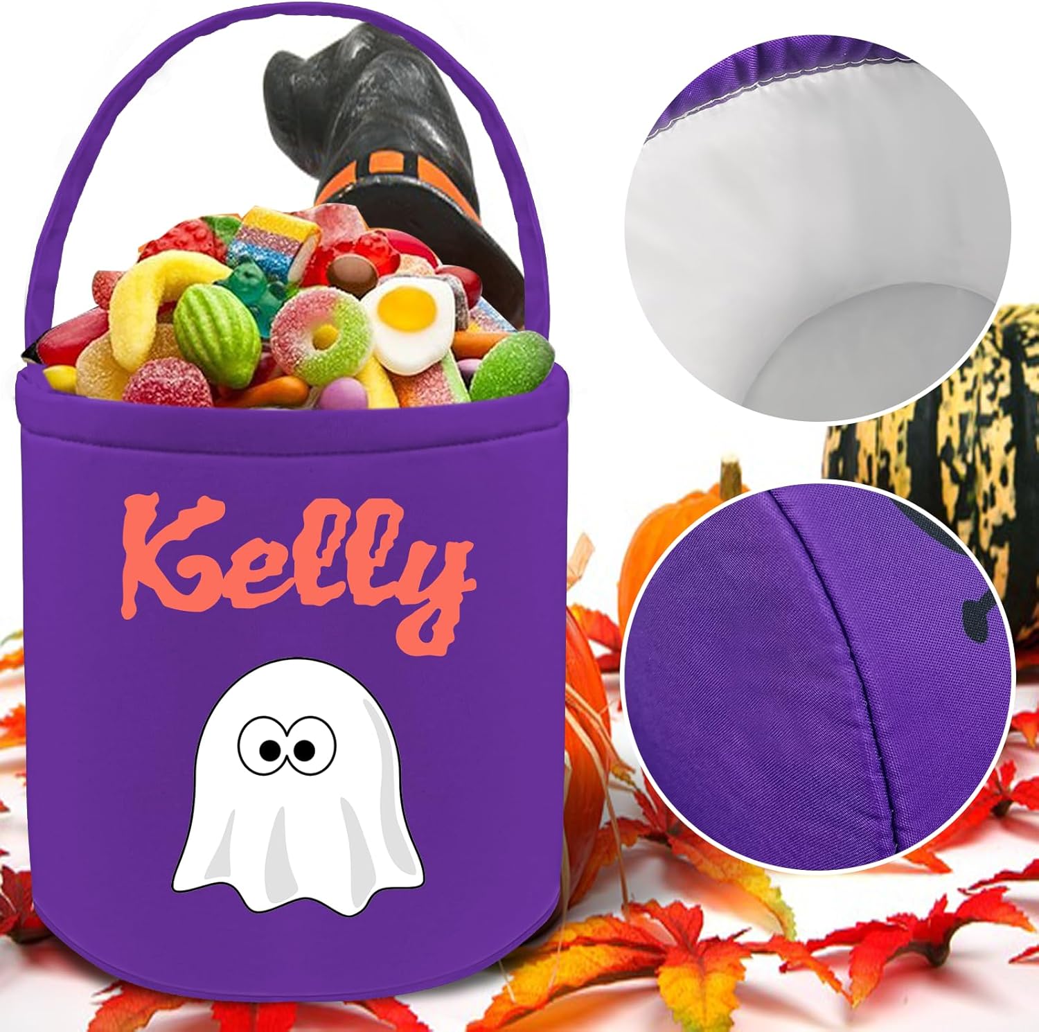 Cubos de Halloween personalizados con nombre de Halloween, cesta de calabaza y gato, bolsas de dulces para regalos de decoración de fiestas