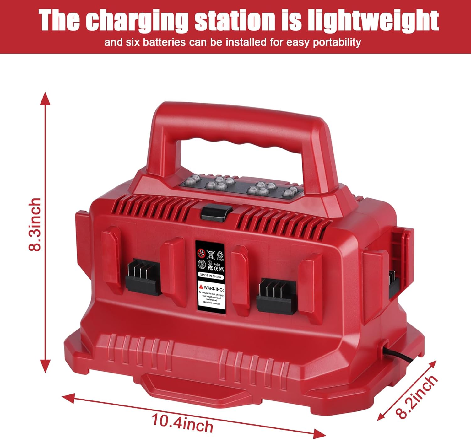 KUNLUN Cargador de 6 puertos de repuesto para la estación de carga Milwaukee 48-59-1806, compatible con batería Milwaukee 18V M18, con indicador LED