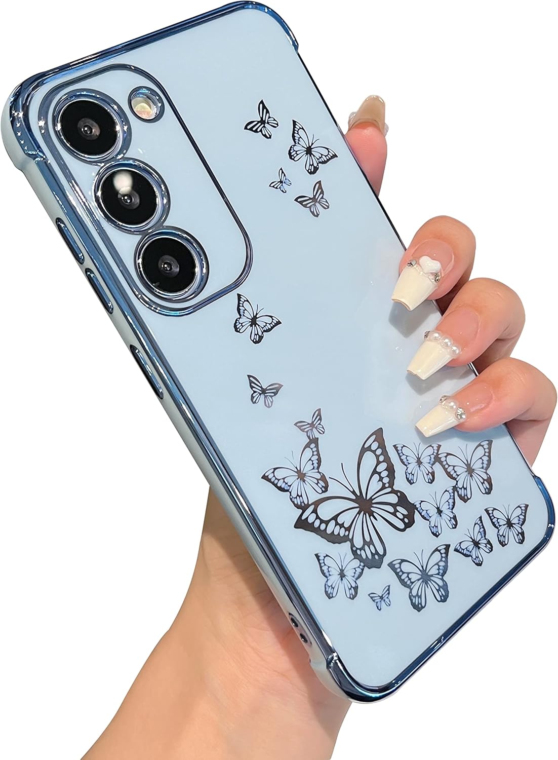 ZTOFERA Funda de teléfono para Samsung Galaxy S23 5G, elegante mariposa, para niñas y mujeres encantadoras, chapado suave, cubierta protectora todo