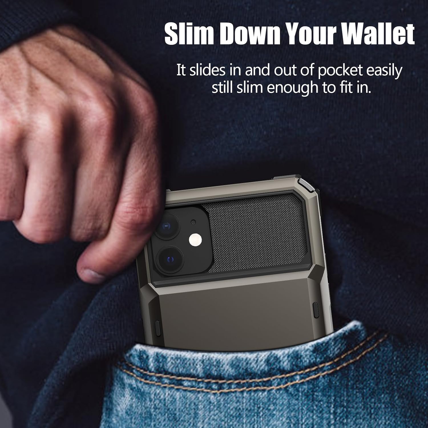 Nvollnoe Funda para iPhone 11 con tarjetero almacena 5 tarjetas Funda de doble capa resistente a prueba de golpes con ranura oculta para tarjetas,