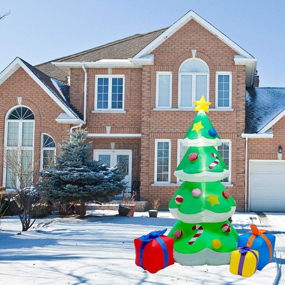 DR.DUDU Árbol de Navidad inflable de 7 pies con luces LED, árbol de Navidad iluminado para decoración de patio, interior y exterior, jardín,