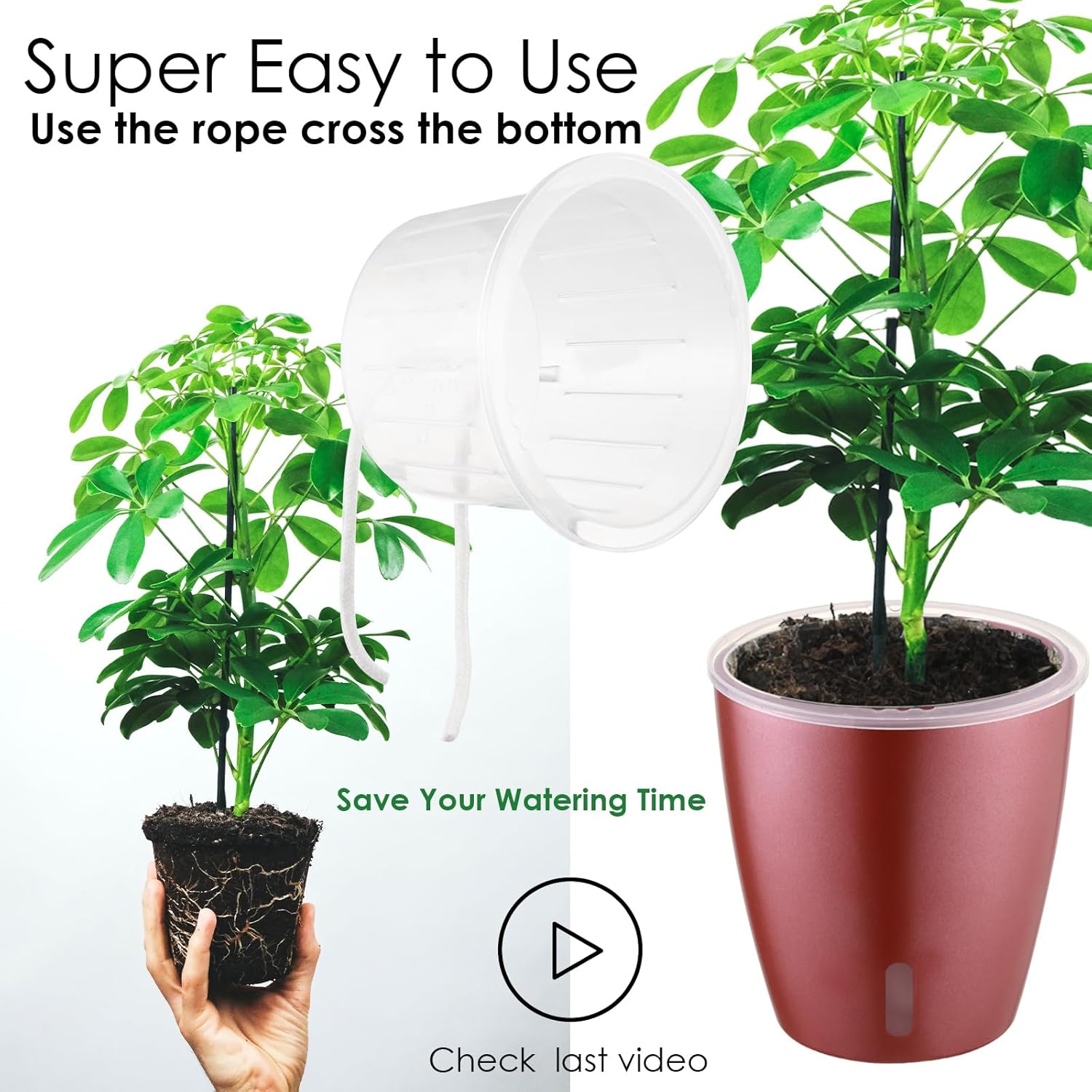 Paquete de 6 macetas de riego automático de 5 pulgadas para plantas de interior con indicador, maceta de orquídeas con mecha transparente para