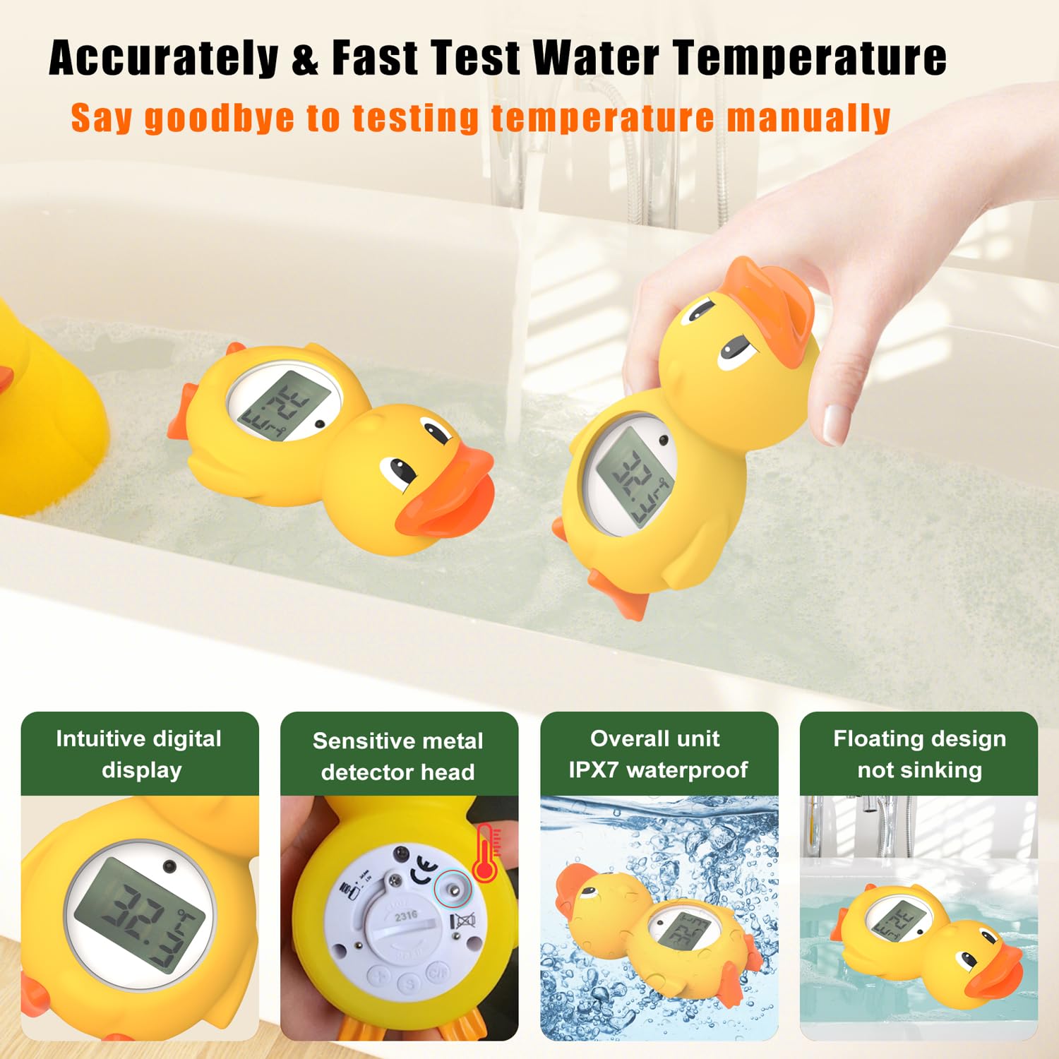 Termómetro de baño para bebés con pantalla LED y advertencia de temperatura, termómetro digital para habitación y termómetro de temperatura del agua