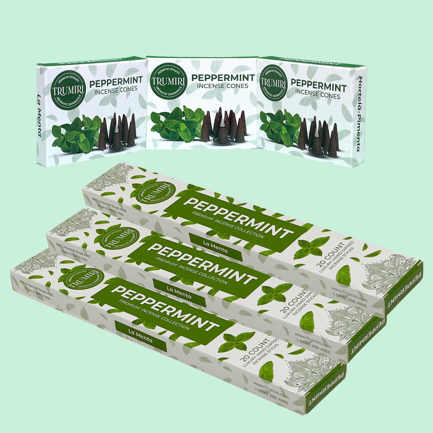 Paquete combinado de palitos de incienso de menta y conos de incienso, 60 varillas de incienso + 30 conos de insencia, incienso perfumados, insents