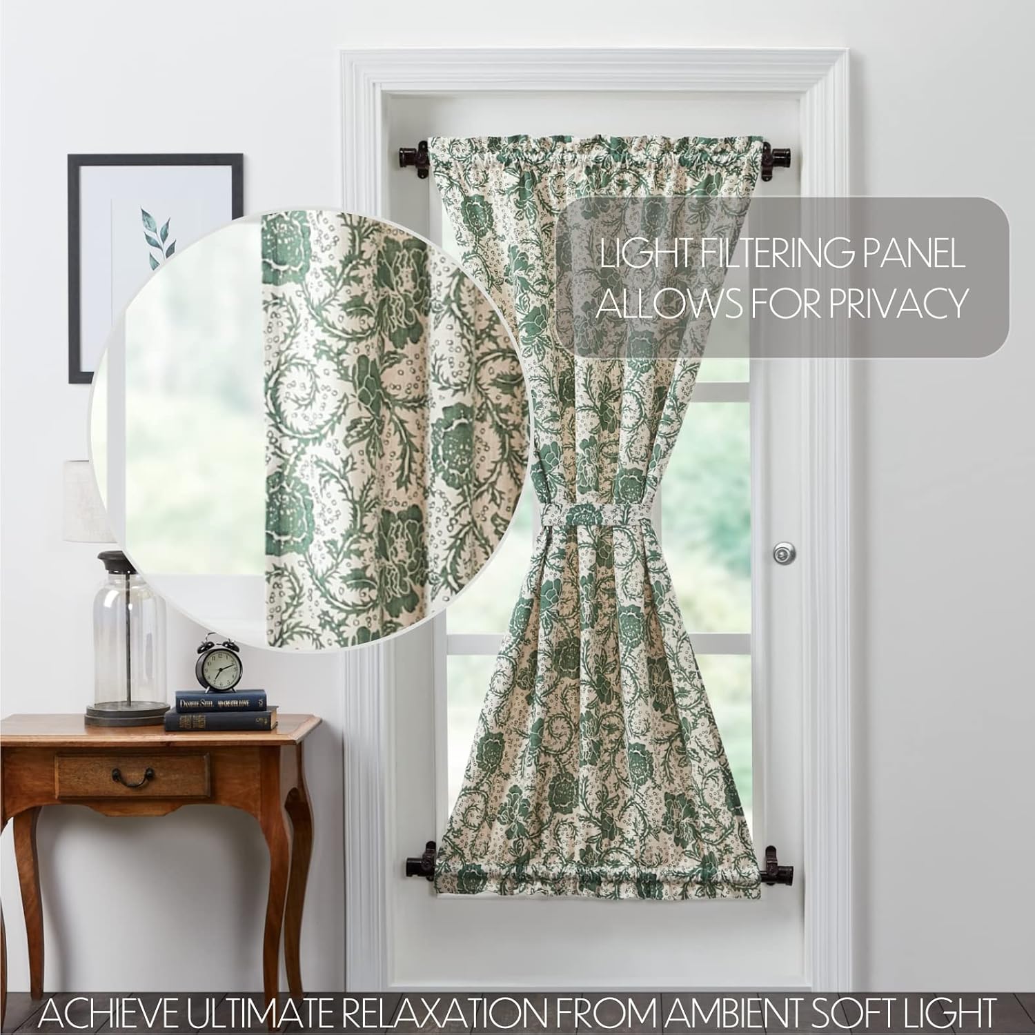 VHC Brands Dorset, cortina para puerta de granja, floral, verde, 72 x 40 pulgadas