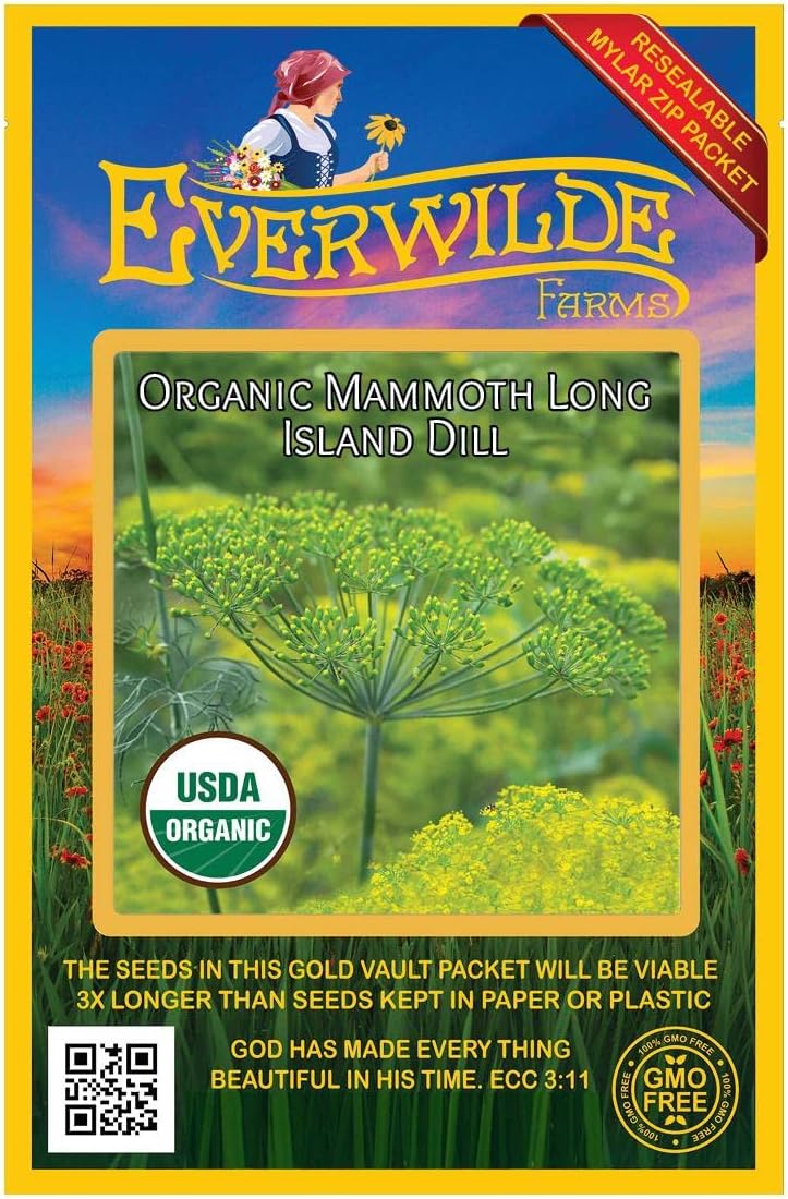 Everwilde Farms – 1000 Semillas orgánicas de hierbas de eneldo de Long Island Mammoth – Paquete Gold Vault