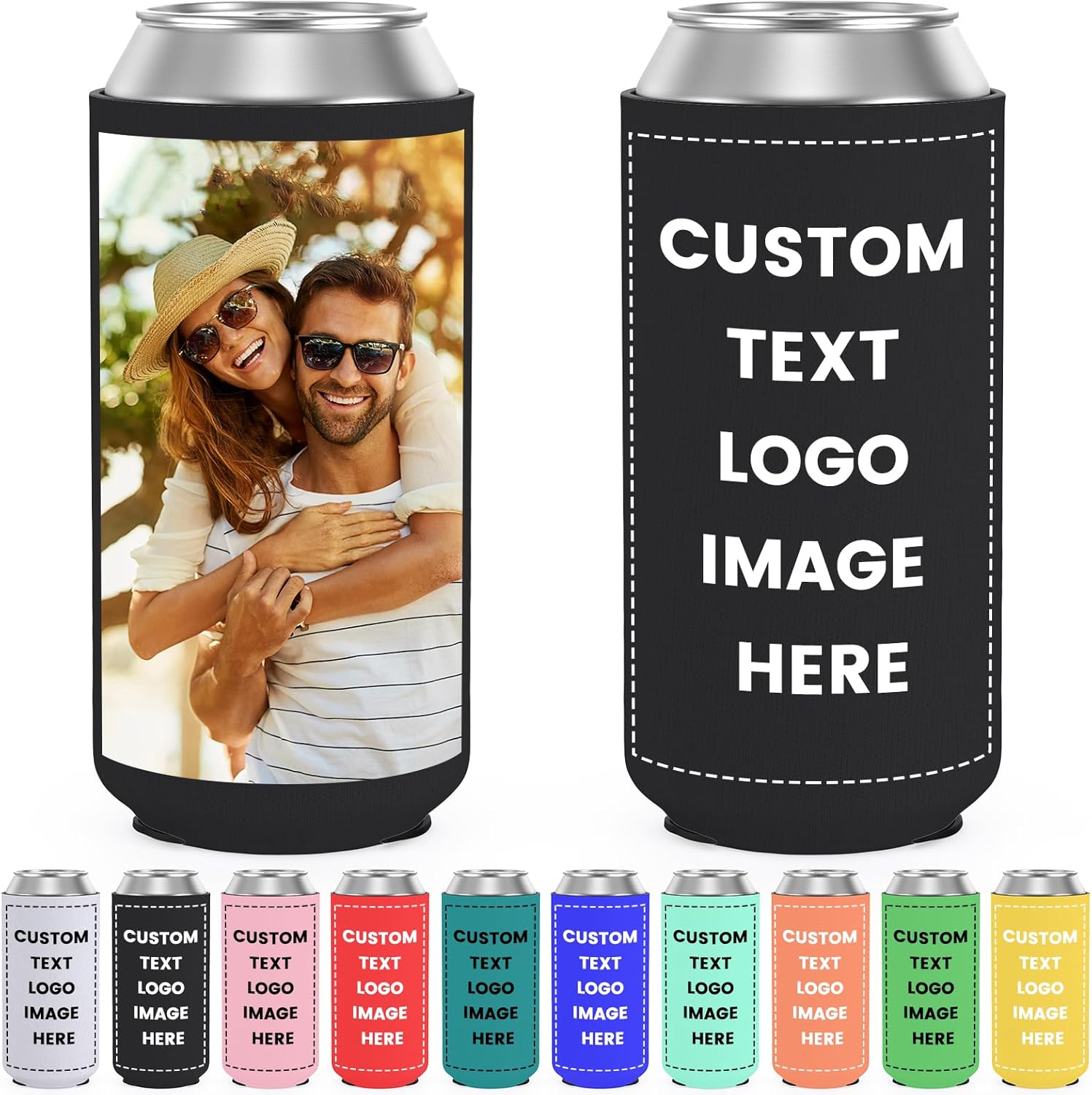 Fundas enfriadoras de latas personalizadas, 6 unidades, soporte para botellas de bebidas con logotipo y texto de imagen para boda, fiesta de