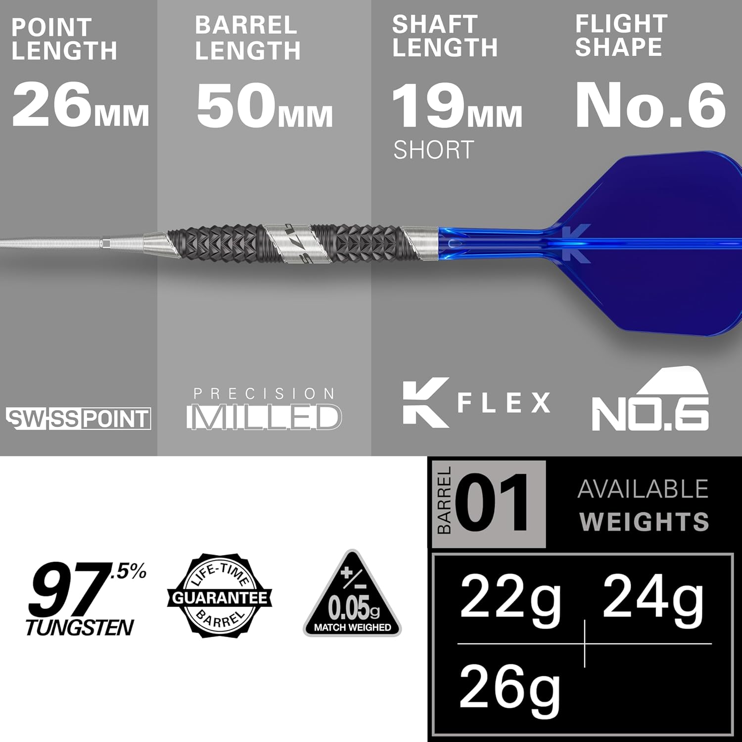 TARGET Darts 975 Ultra Marine 97.5% Tungsten Steel Tip Darts Set – Swiss Point Darts with K-Flex Integrated Flight and Shaft  Includes Dart Takoma