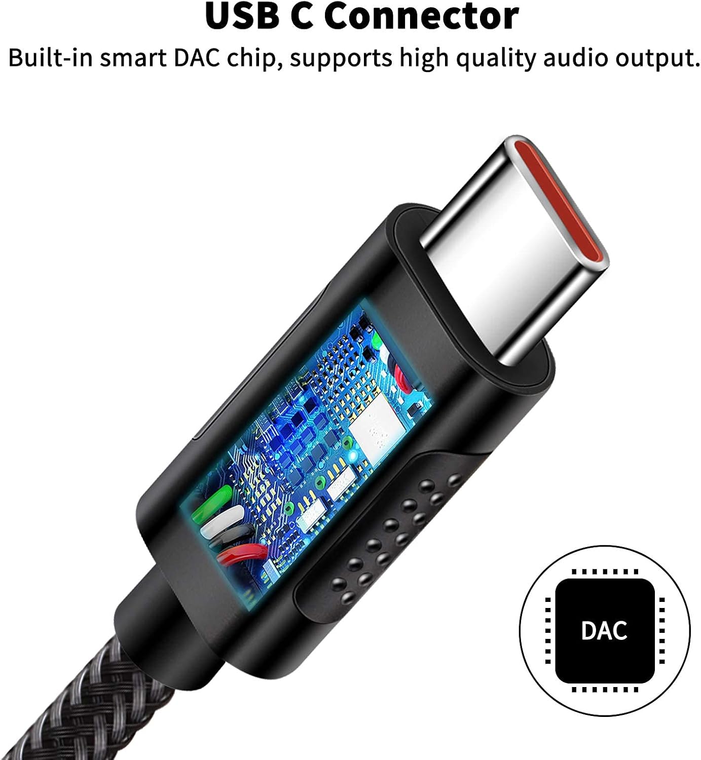 ACAGET Adaptador de auriculares USB C a 0.138 in, convertidor de conector de audio USB tipo C, chip DAC, cable trenzado, adaptador de auriculares