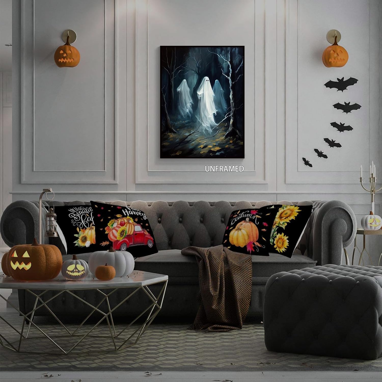 Wodkodnxy Lienzo decorativo para pared de fantasmas de Halloween, póster con estampado de fantasmas espeluznantes del bosque, Academia oscura,