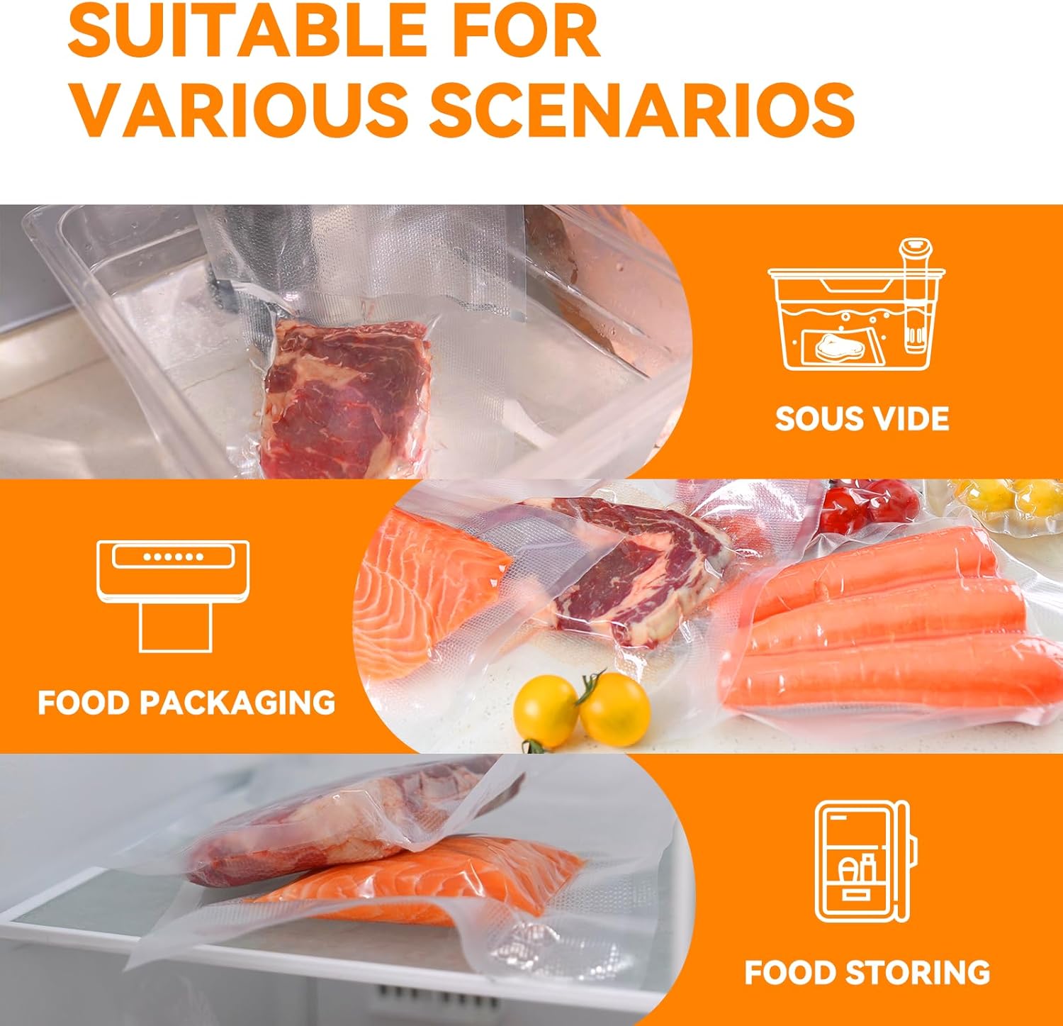 Bolsas selladoras al vacío para alimentos, 200 bolsas precortadas de 8 x 12 pulgadas, ideales para almacenamiento de alimentos, Sous Vide y