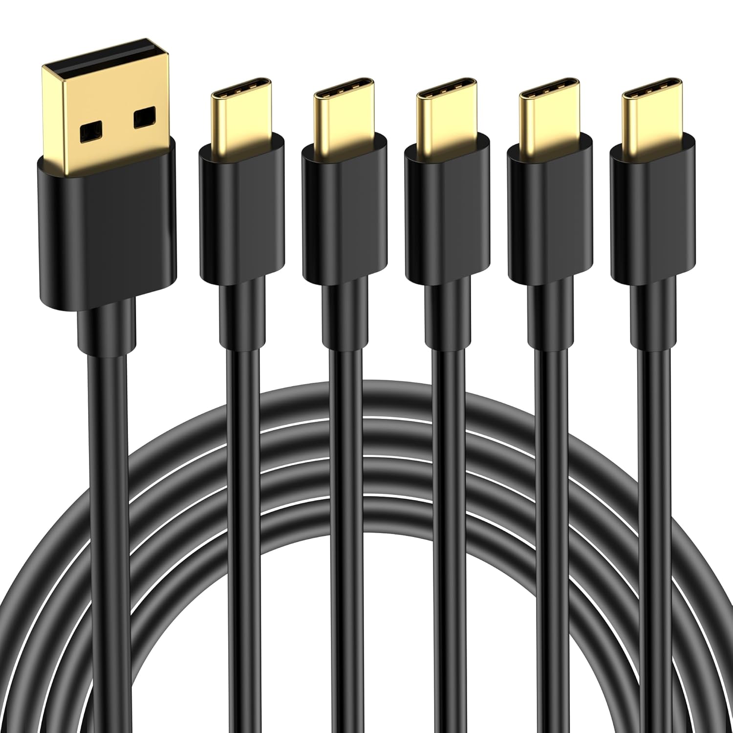 Cable USB A a USB C de 10 pies (paquete de 5), cable de carga rápida tipo C, cargador de 20V3A 60W (MAX) compatible con Samsung S21 S20 S10 S9 S8,