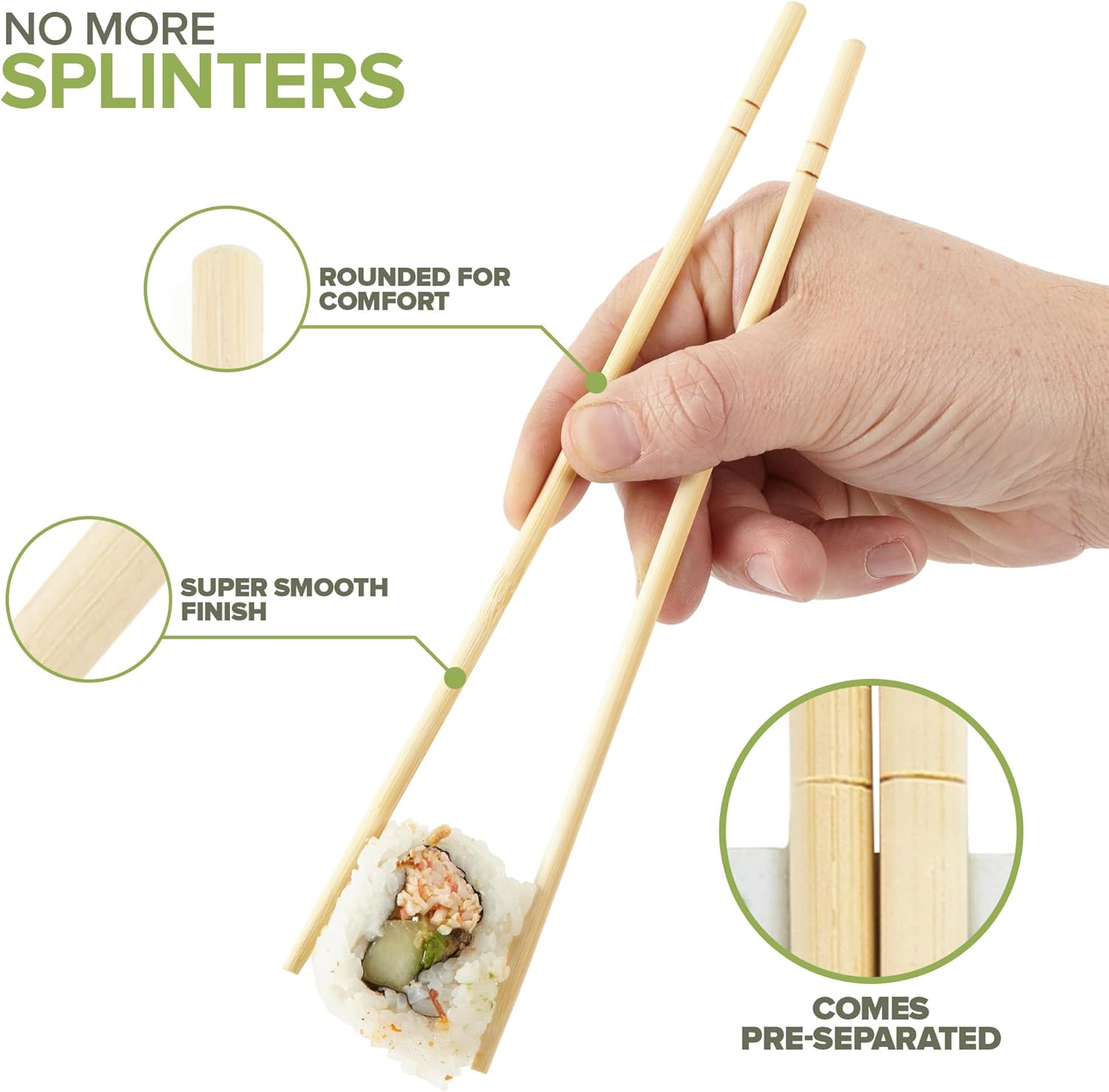 Stock Your Home Palillos desechables de bambú, palillos a granel (200 unidades), palillos de bambú separados para sushi, comida china, japonesa y