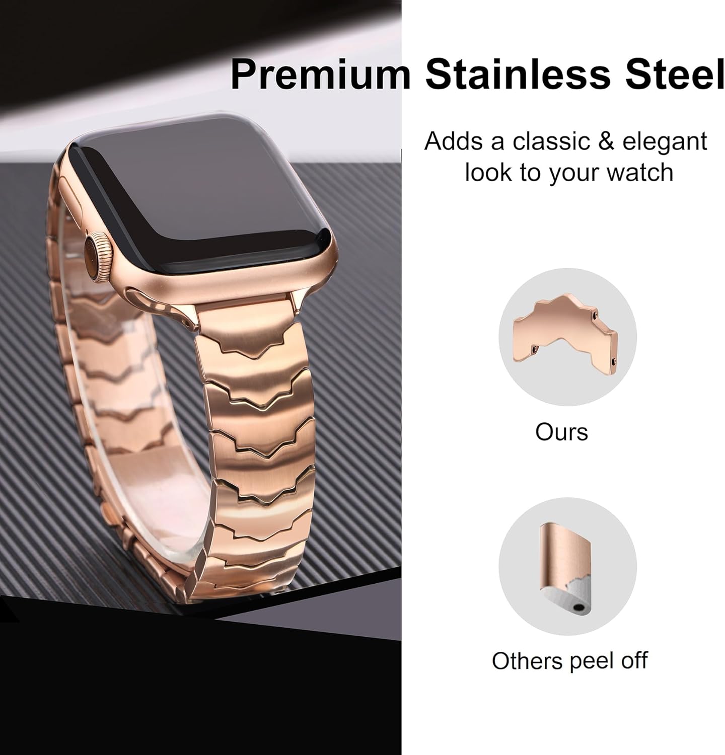 Secbolt Correa de acero inoxidable compatible con Apple Watch Band de 1.496 pulgadas, 1.575 pulgadas, 1.614 pulgadas, iWatch Series 987654321SE,