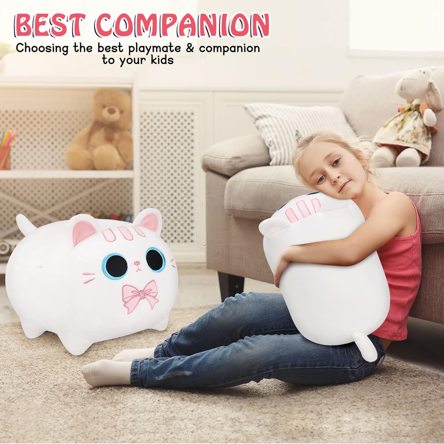 Peluche de gato blanco, regalos para novia, animales de peluche de gato grande de 20 pulgadas, almohada de cuerpo de gato gigante, juguete de