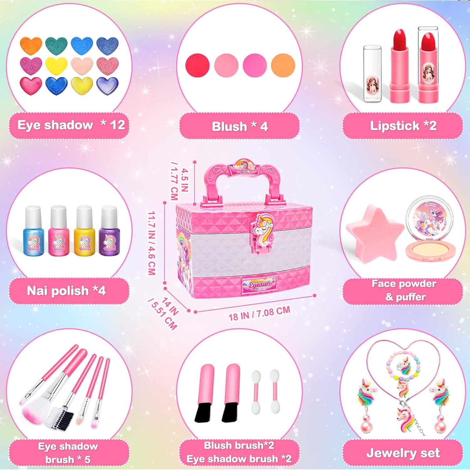 Juguetes para niñas, kit de maquillaje para niñas, juguetes para niñas de 3, 4, 5, 6, 7, 8, 9, 10, 11, 12 años, juego de maquillaje lavable para
