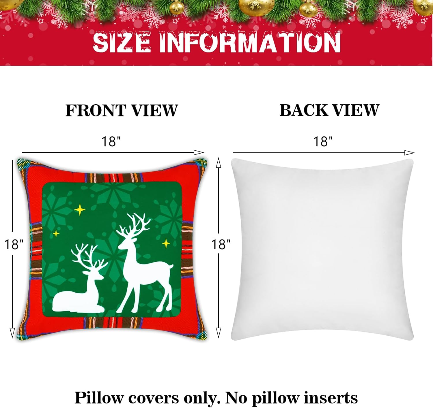 Juego de 4 fundas de almohada de Navidad de 18 x 18 pulgadas, diseño de búfalo, a cuadros, rojo y verde, decoraciones de Navidad, funda de cojín