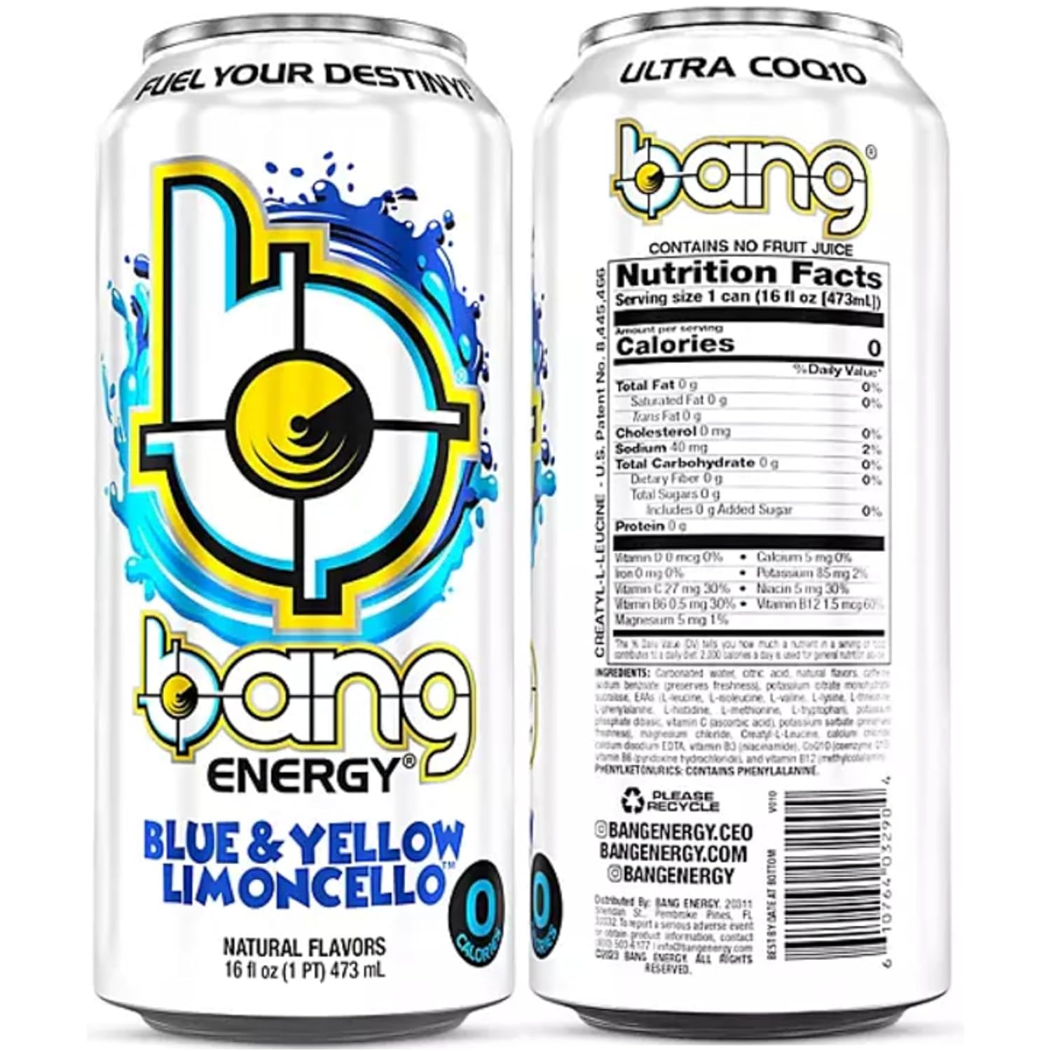 Bang Energy Drinks  Paquete variado rosa de Swirly Pop  Limoncello azul y amarillo  Wyldin Watermelon  Nectarina Blueberry  Cero calorías  Bebidas