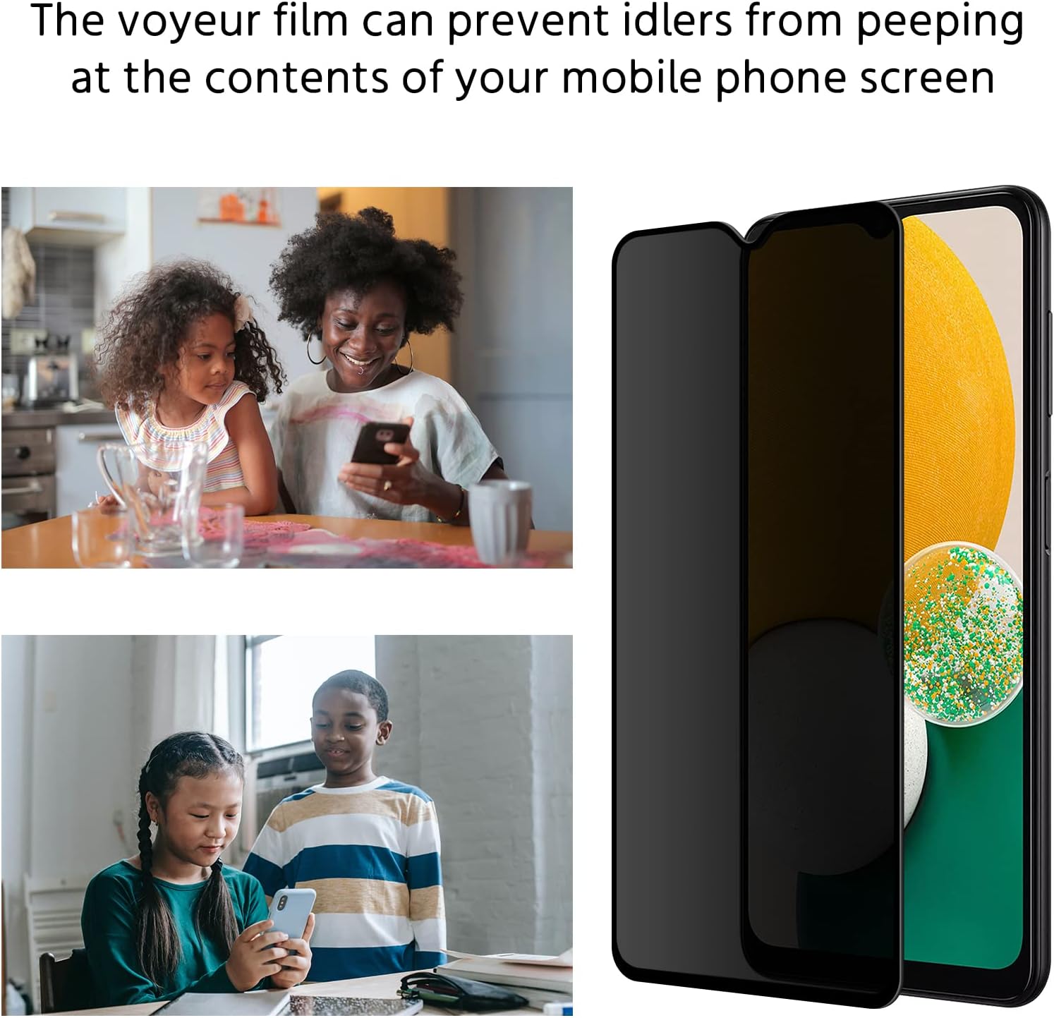 2 Privacidad+2 protectores de pantalla transparentes de privacidad y transparente para Samsung Galaxy A13 5G vidrio templado antiespía, Ultra HD,