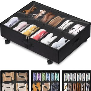 punemi Organizador de almacenamiento de zapatos debajo de la cama con ruedas y divisores ajustables, contenedores de solución de almacenamiento de punemi Organizador de almacenamiento de zapatos debajo de la cama con ruedas y divisores ajustables, contenedores de solución de almacenamiento de
