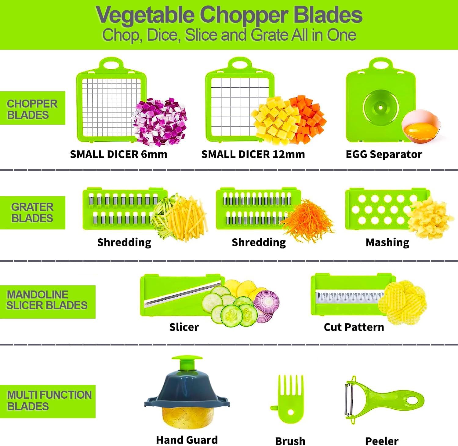 TRADEBLAZE Picador de verduras con recipiente, cortador de verduras multifuncional 15 en 1, apto para lavavajillas con material libre de BPA,
