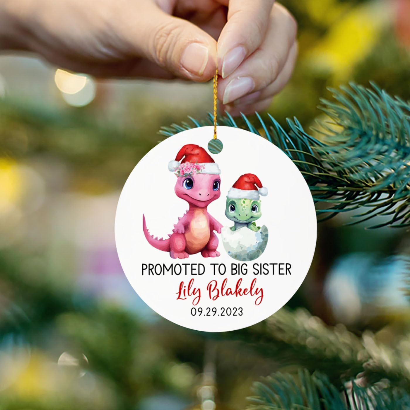 Adorno personalizado para hermana con nombre y fecha de promoción a hermana mayor, adorno de árbol de Navidad personalizado para nueva hermana de