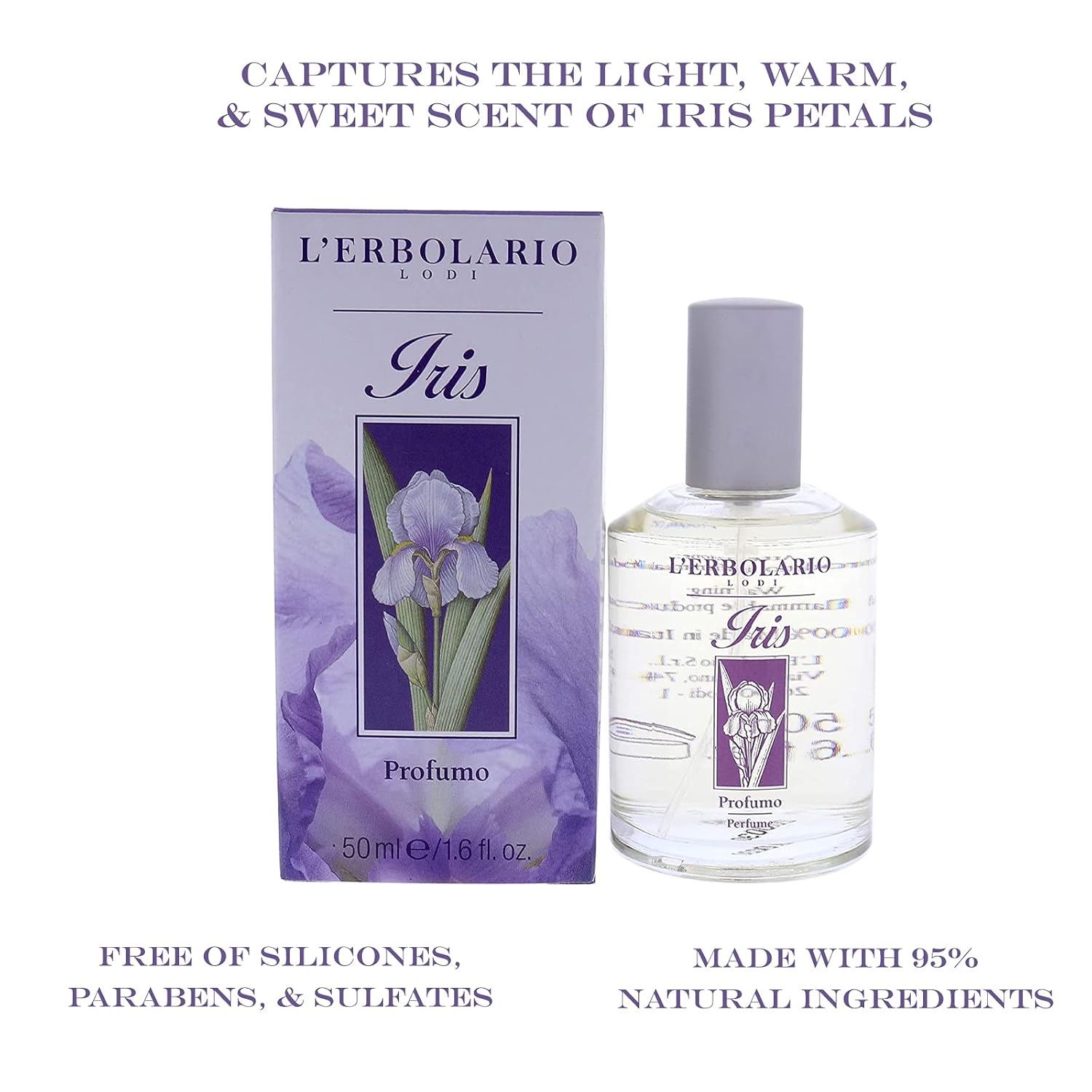 L’Erbolario Iris – Notas de bergamota, iris y vainilla – Fragancia sensual para mujeres – Notas dulces de iris se transfieren a la piel – Intensidad