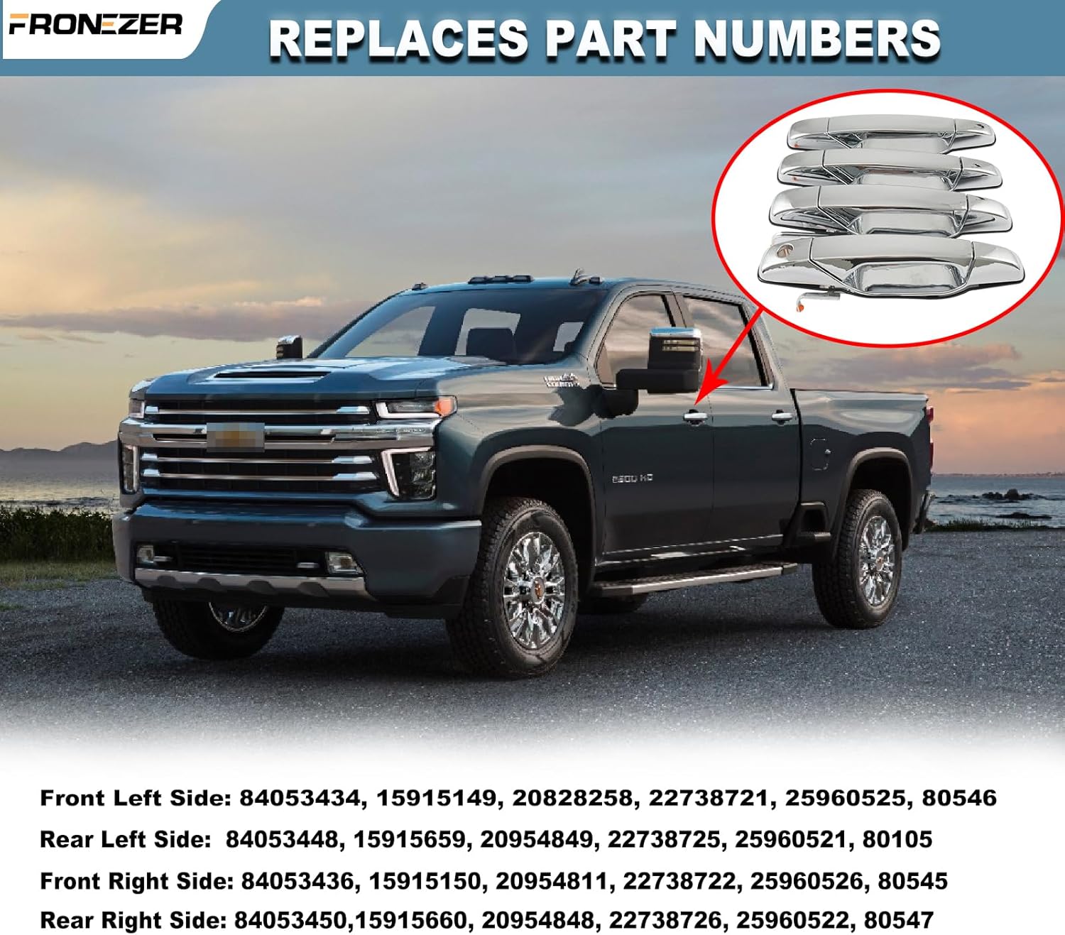 Manija de puerta exterior, 4 piezas cromadas para conductor delantero y trasero compatibles con Chevy Silverado Suburban Avalanche Tahoe 2007-2014,