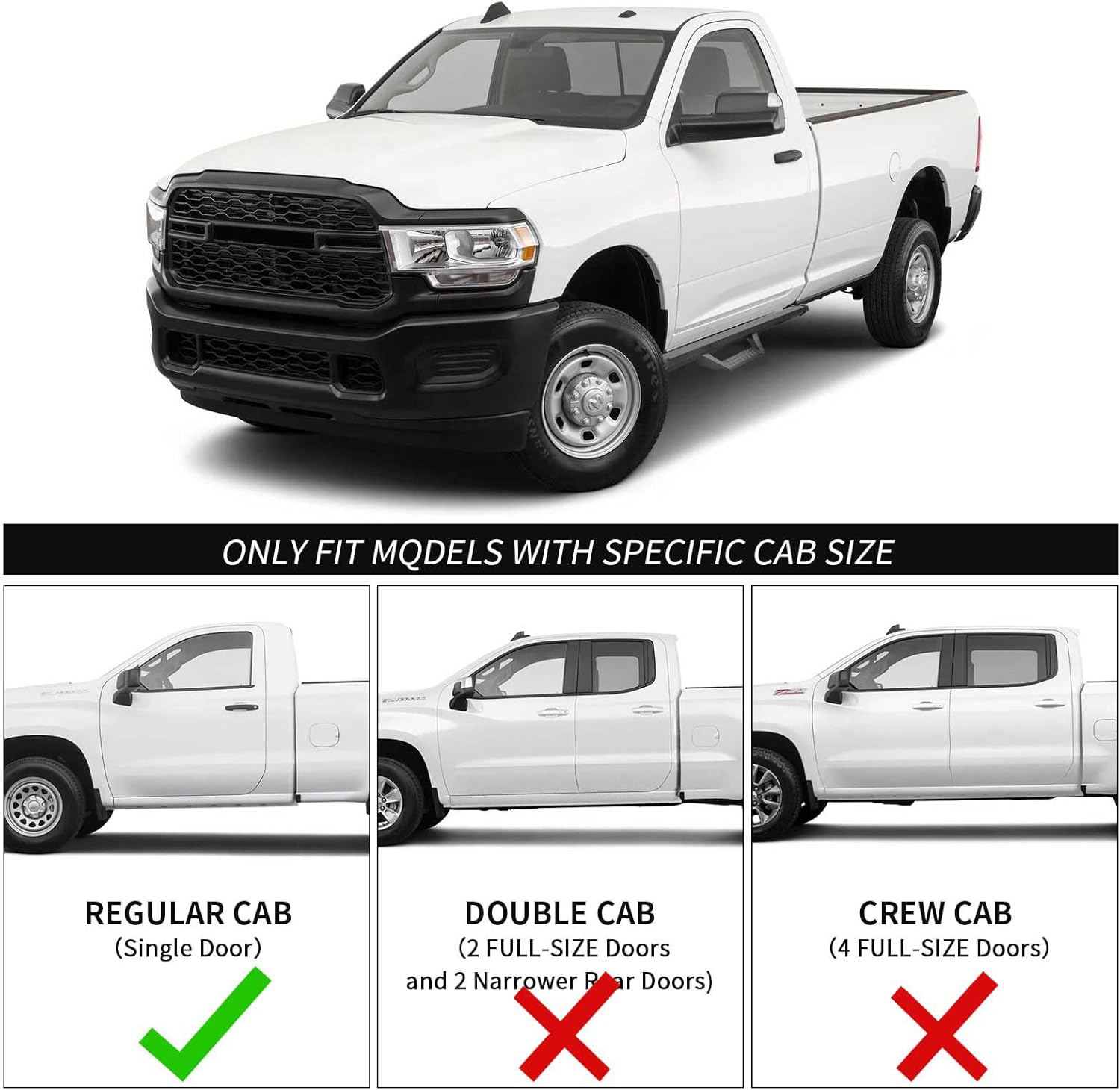 Estribos compatibles con Ford F250 F350 F450 F550 2017-2024 cabina regular, 2 puertas individuales, escalones laterales abatibles de acero al